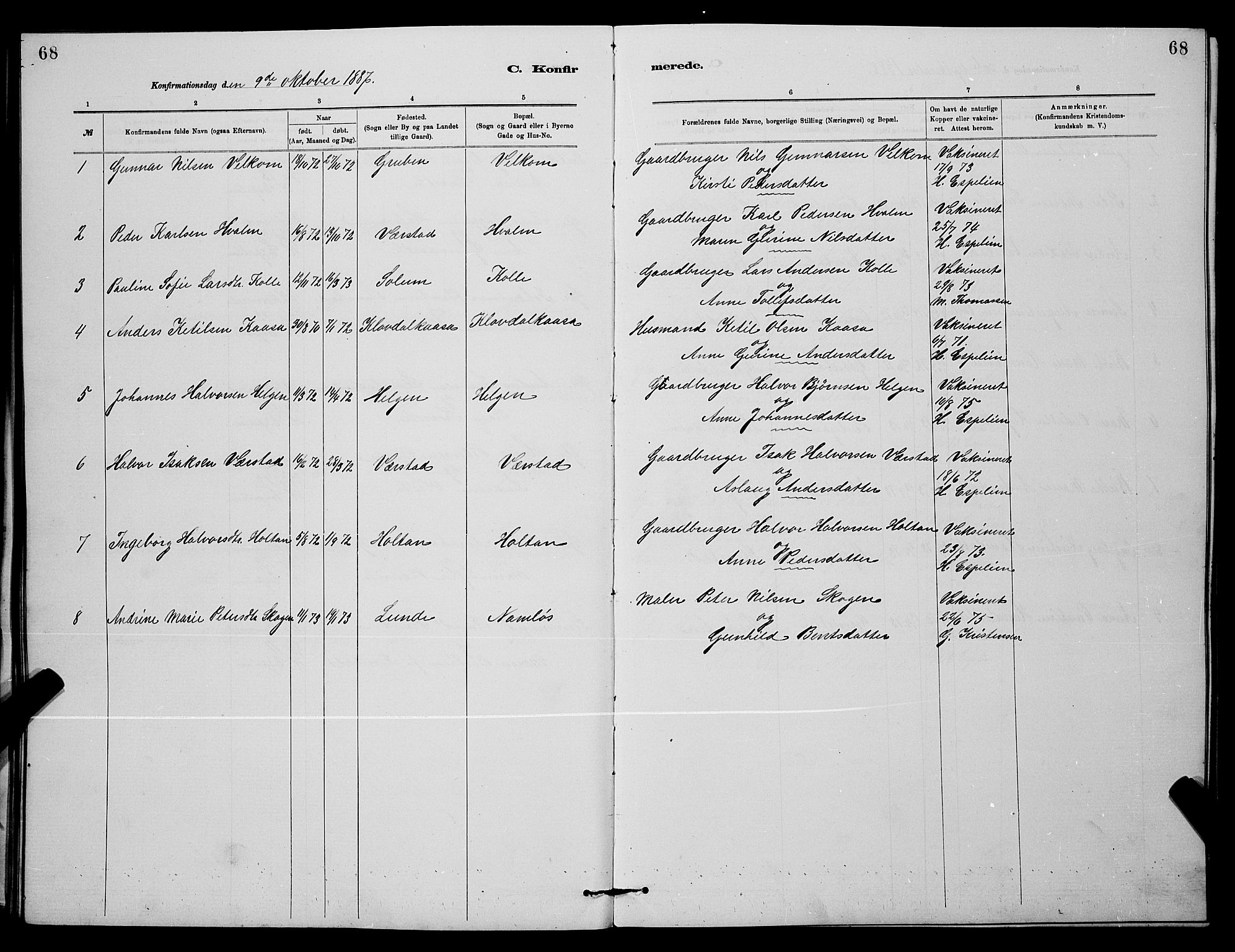 Holla kirkebøker, SAKO/A-272/G/Gb/L0001: Parish register (copy) no. II 1, 1882-1897, p. 68