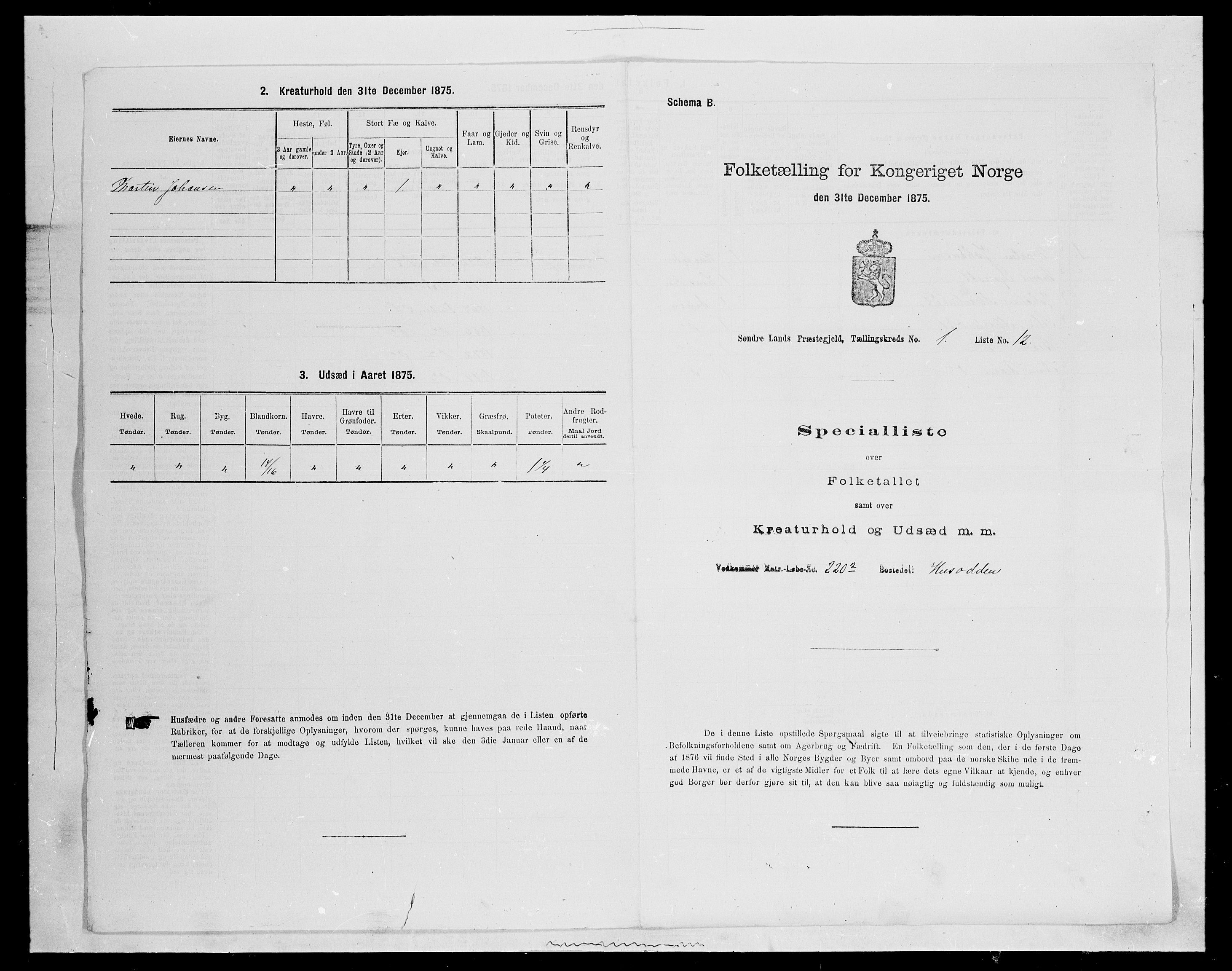 SAH, 1875 census for 0536P Søndre Land, 1875, p. 108