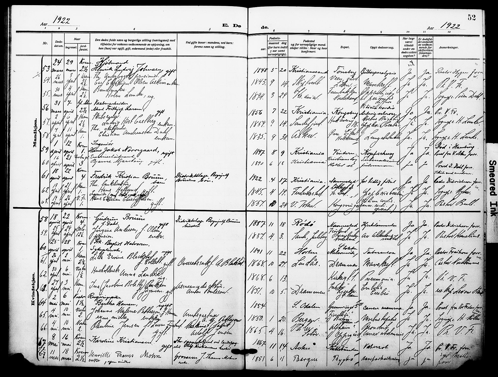 Oslo domkirke Kirkebøker, AV/SAO-A-10752/F/Fa/L0037: Parish register (official) no. 37, 1919-1930, p. 52
