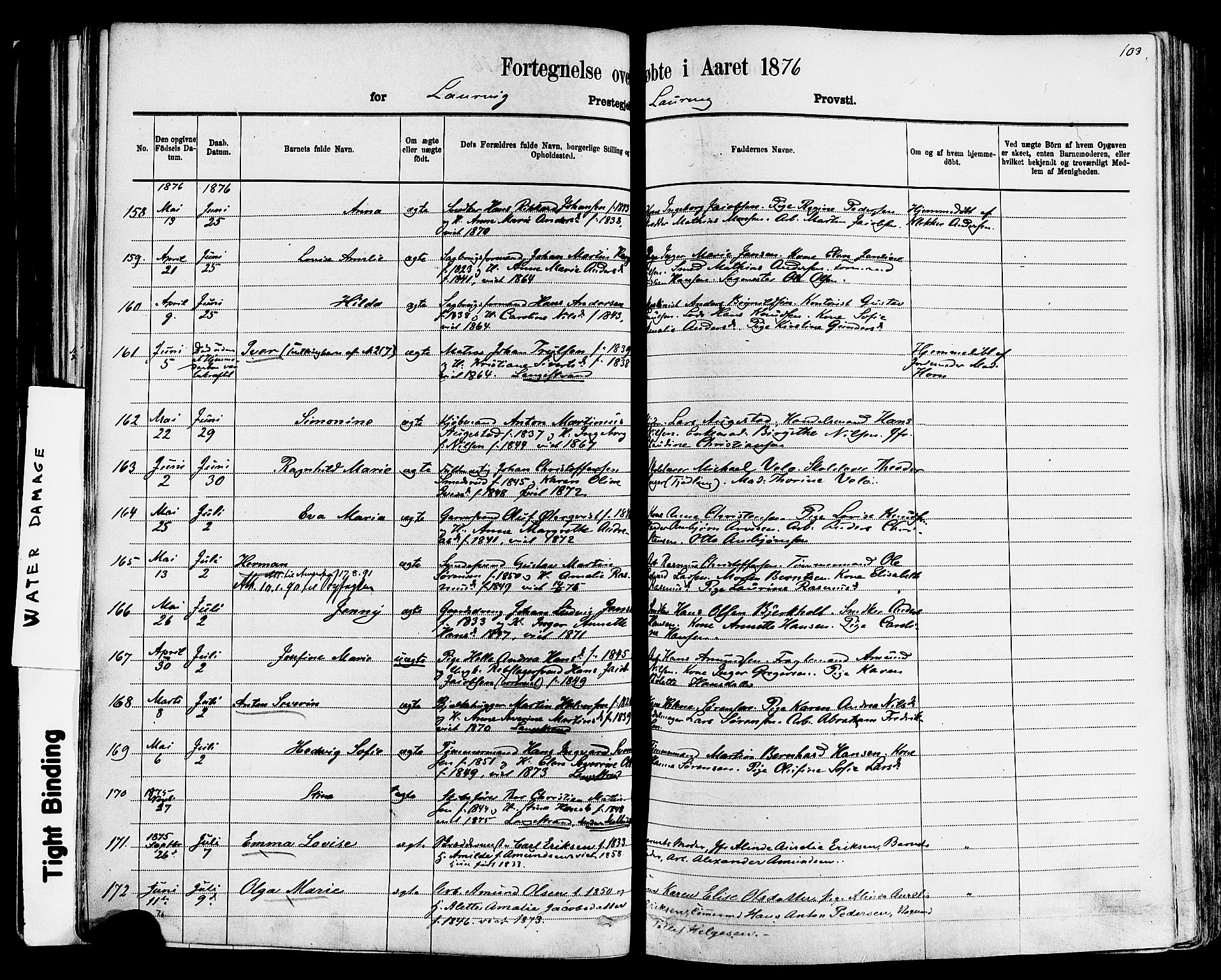 Larvik kirkebøker, AV/SAKO-A-352/F/Fa/L0006: Parish register (official) no. I 6, 1871-1883, p. 103