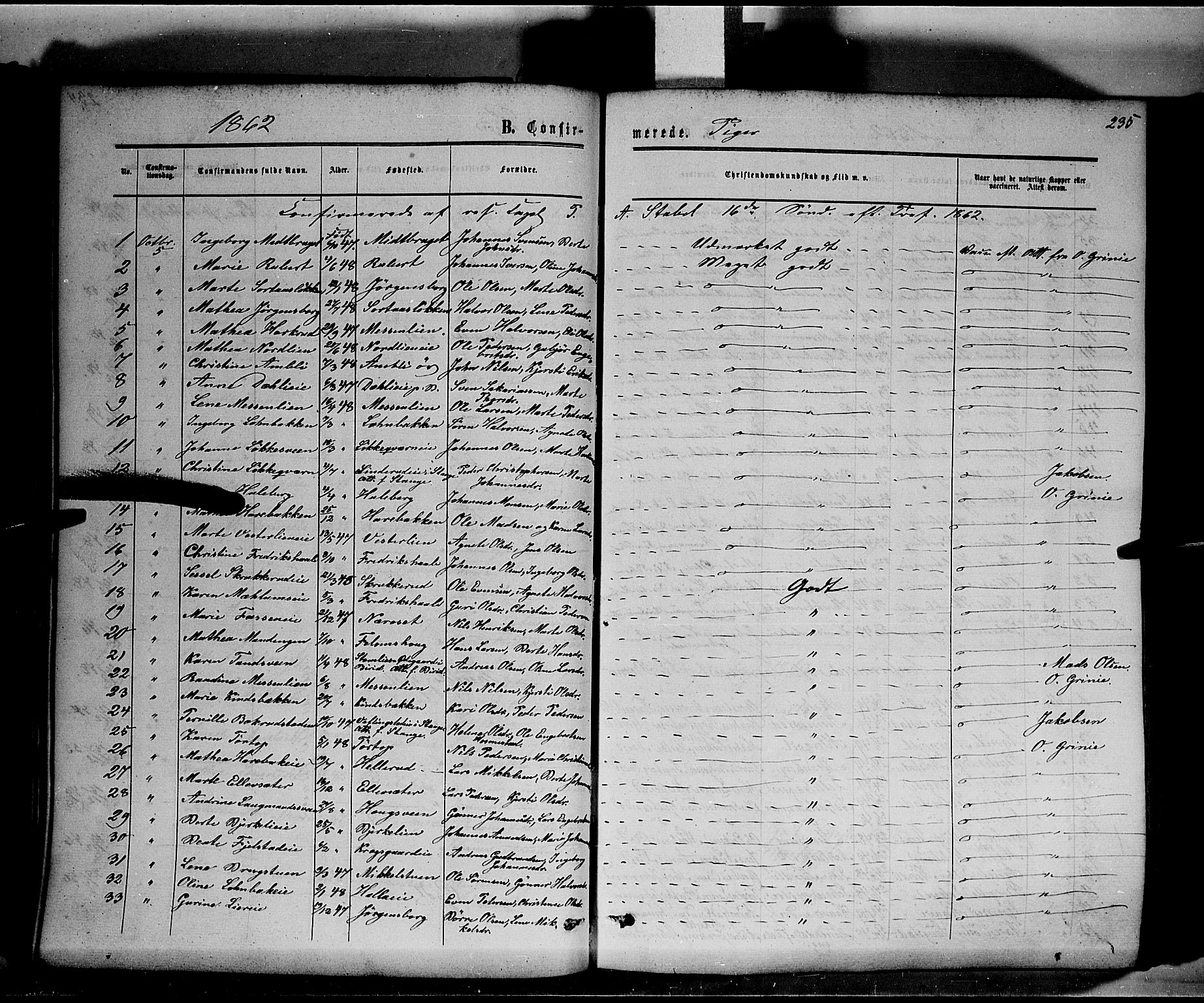 Ringsaker prestekontor, AV/SAH-PREST-014/K/Ka/L0010: Parish register (official) no. 10, 1861-1869, p. 235