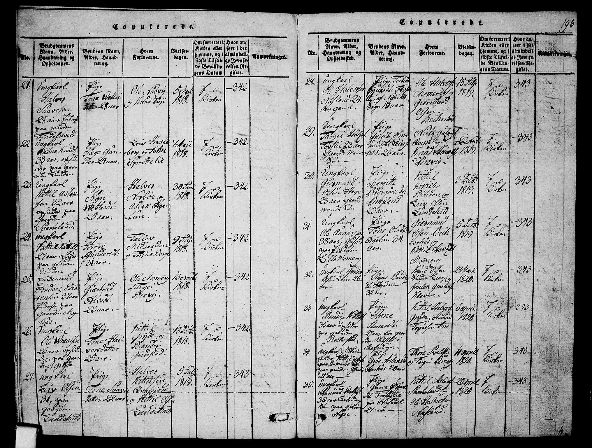 Fyresdal kirkebøker, SAKO/A-263/G/Ga/L0001: Parish register (copy) no. I 1, 1816-1840, p. 196