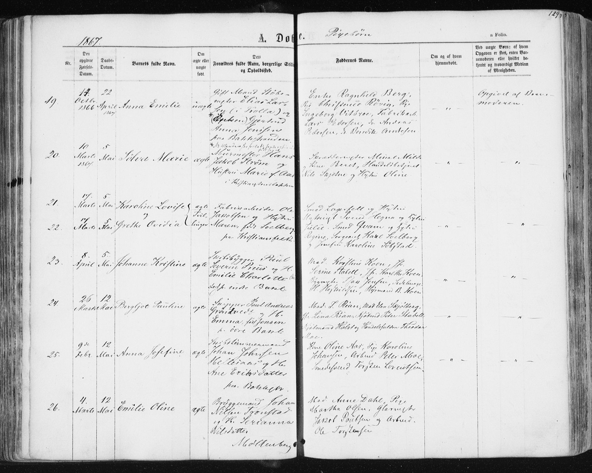 Ministerialprotokoller, klokkerbøker og fødselsregistre - Sør-Trøndelag, SAT/A-1456/604/L0186: Parish register (official) no. 604A07, 1866-1877, p. 129