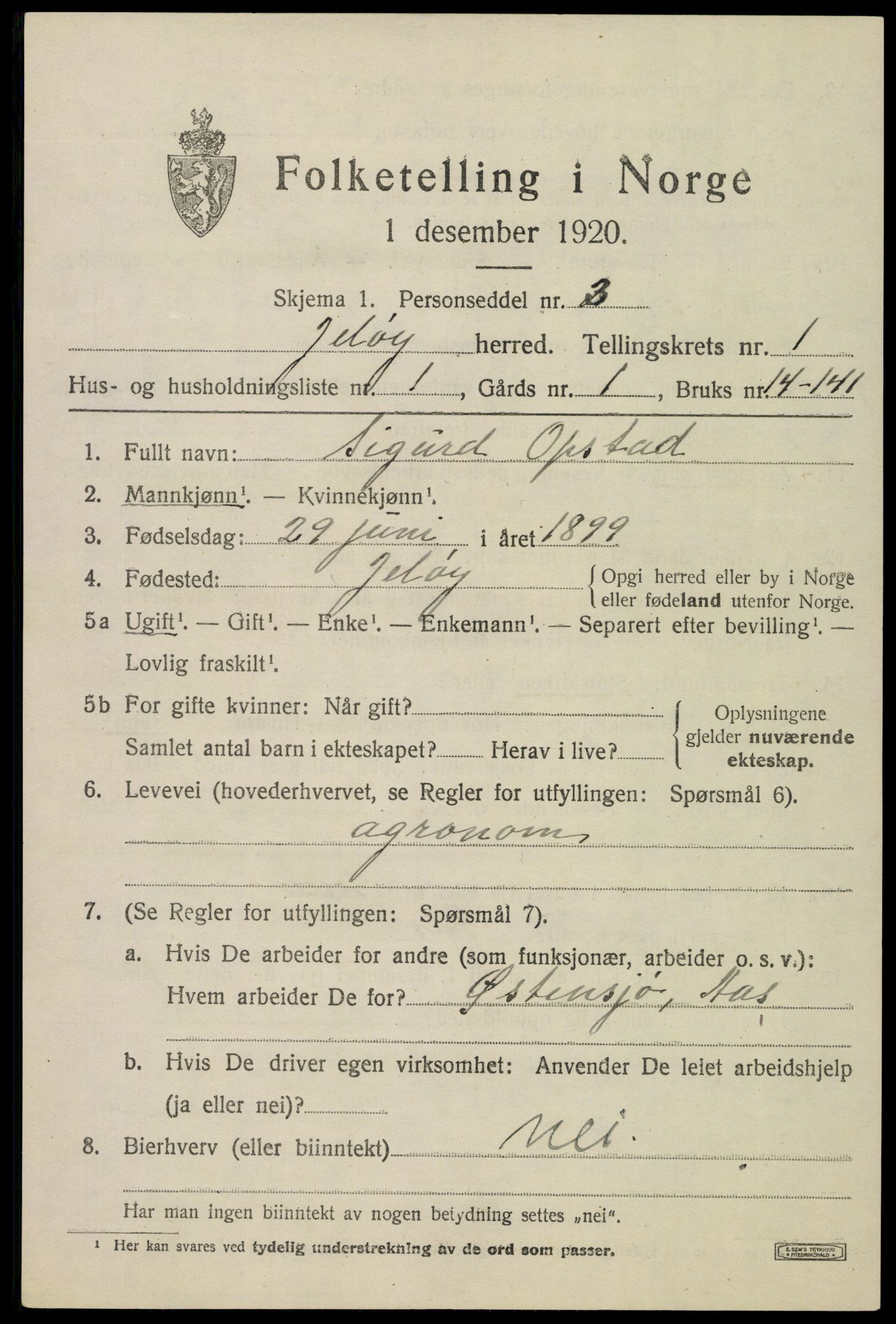 SAO, 1920 census for Moss land district, 1920, p. 1029