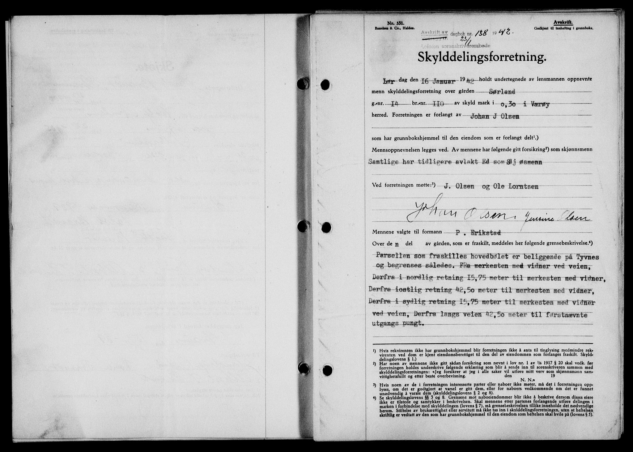 Lofoten sorenskriveri, SAT/A-0017/1/2/2C/L0009a: Mortgage book no. 9a, 1941-1942, Diary no: : 138/1942