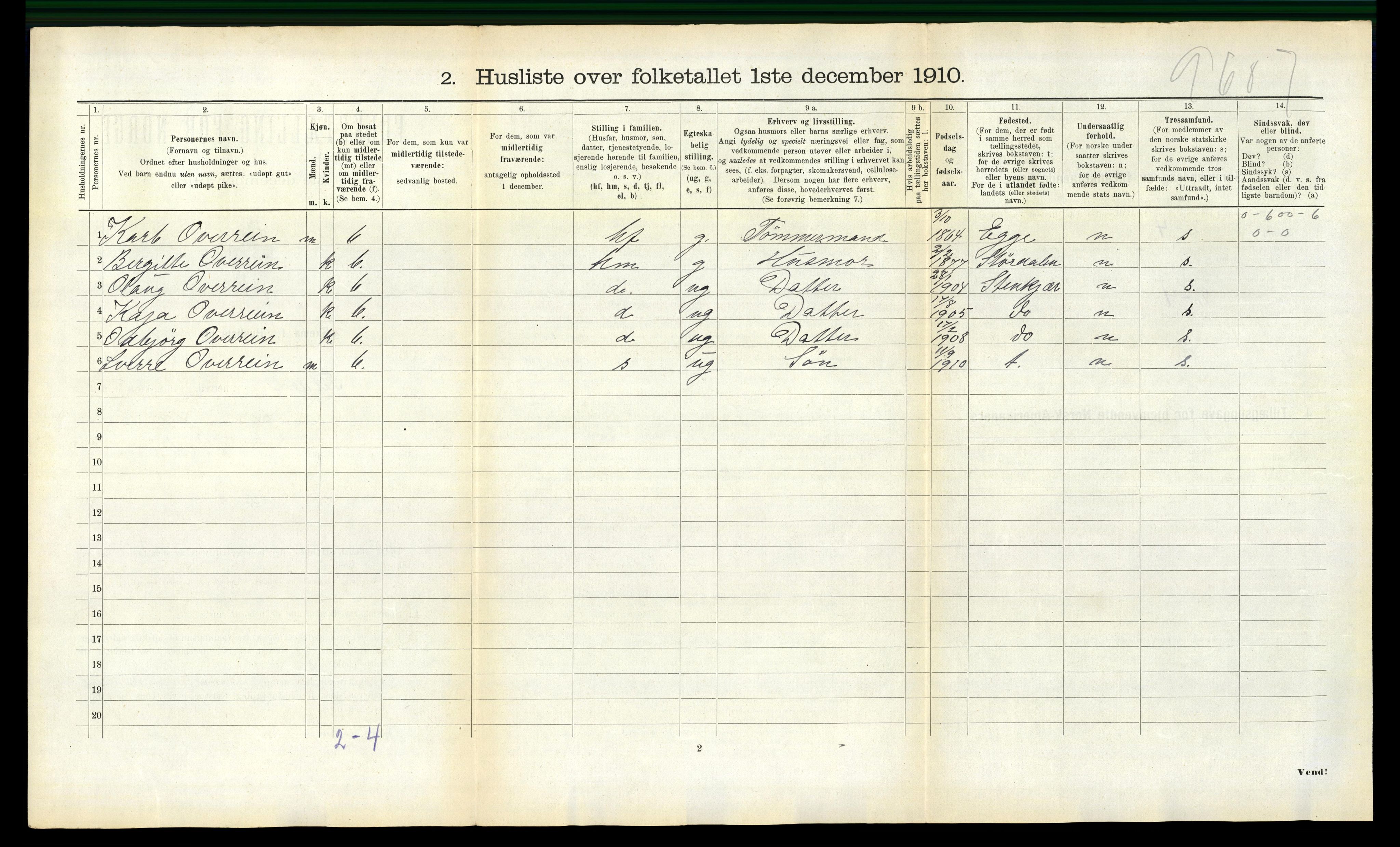 RA, 1910 census for Tiller, 1910, p. 157