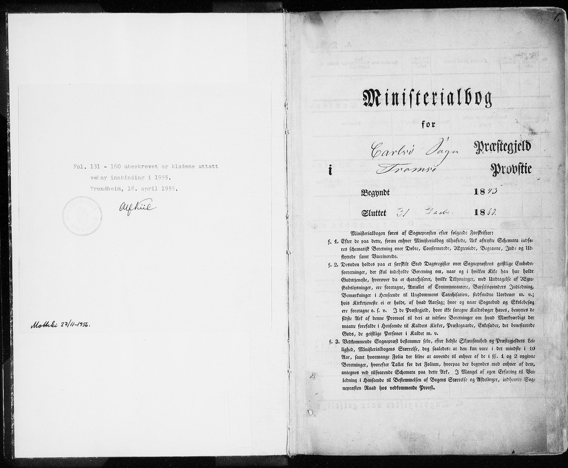 Karlsøy sokneprestembete, SATØ/S-1299/H/Ha/Haa/L0003kirke: Parish register (official) no. 3, 1843-1860, p. 1