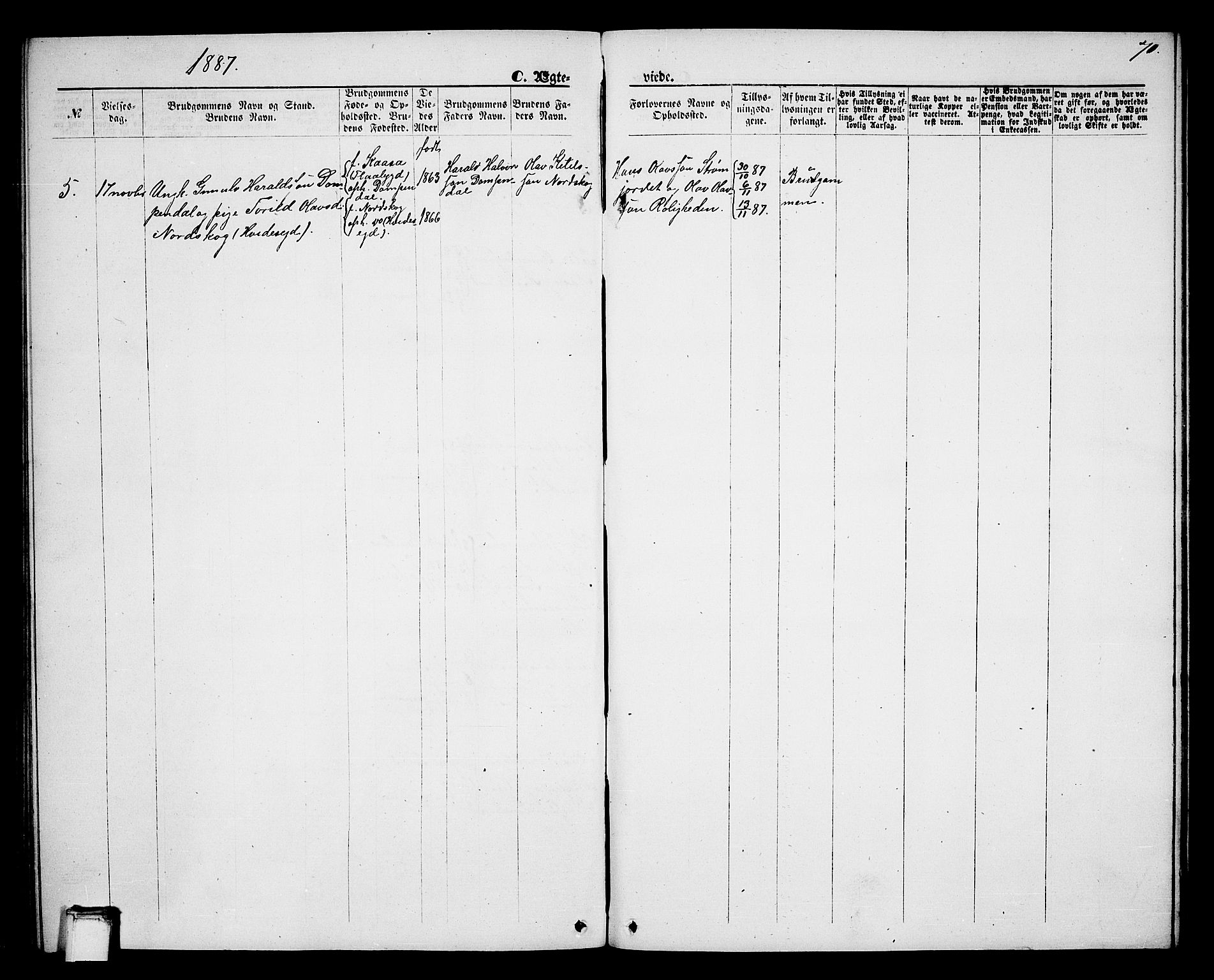 Lunde kirkebøker, SAKO/A-282/G/Gb/L0001: Parish register (copy) no. II 1, 1866-1887, p. 70