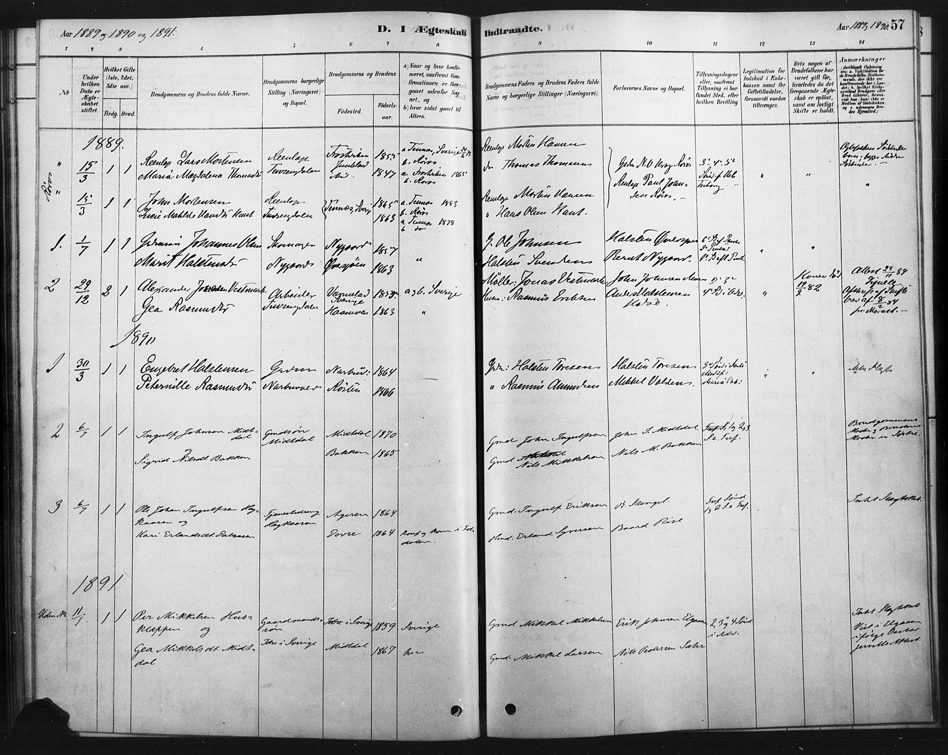 Tolga prestekontor, SAH/PREST-062/K/L0007: Parish register (official) no. 7, 1877-1900, p. 57