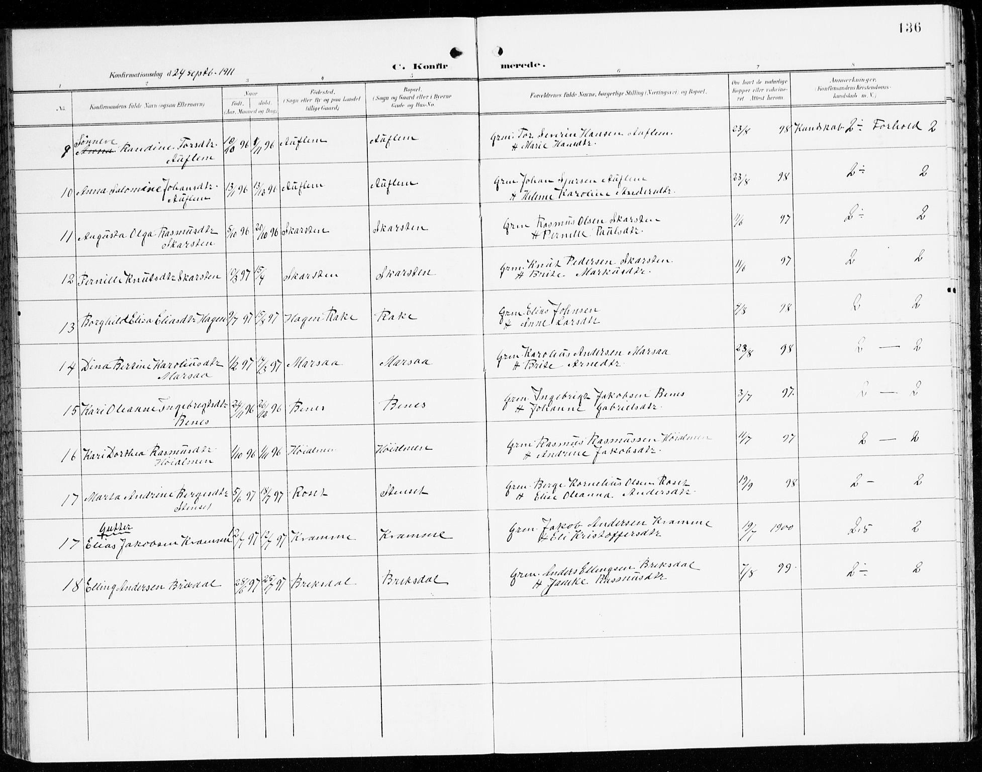 Innvik sokneprestembete, AV/SAB-A-80501: Parish register (official) no. C 2, 1900-1920, p. 136