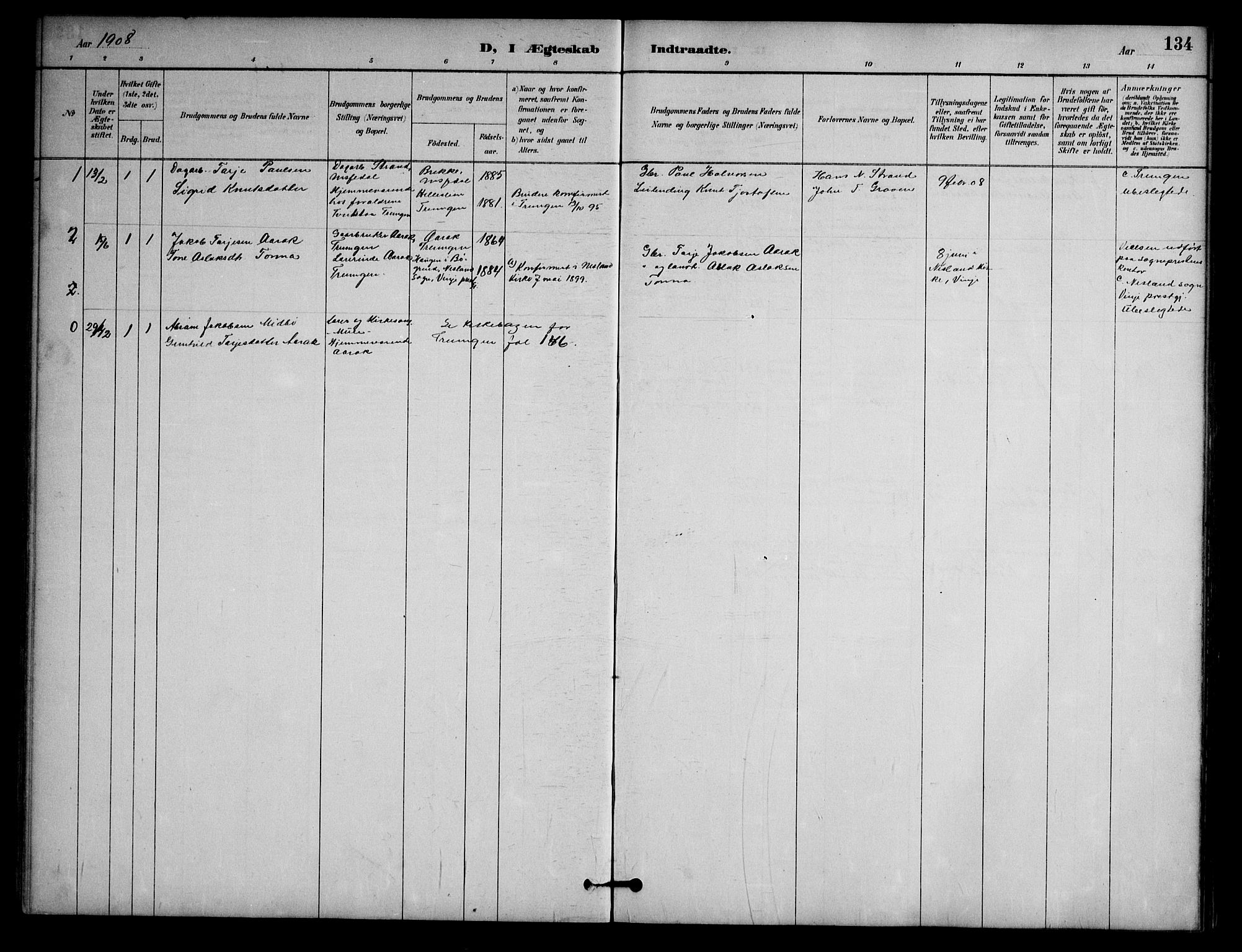 Nissedal kirkebøker, AV/SAKO-A-288/G/Ga/L0003: Parish register (copy) no. I 3, 1887-1911, p. 134