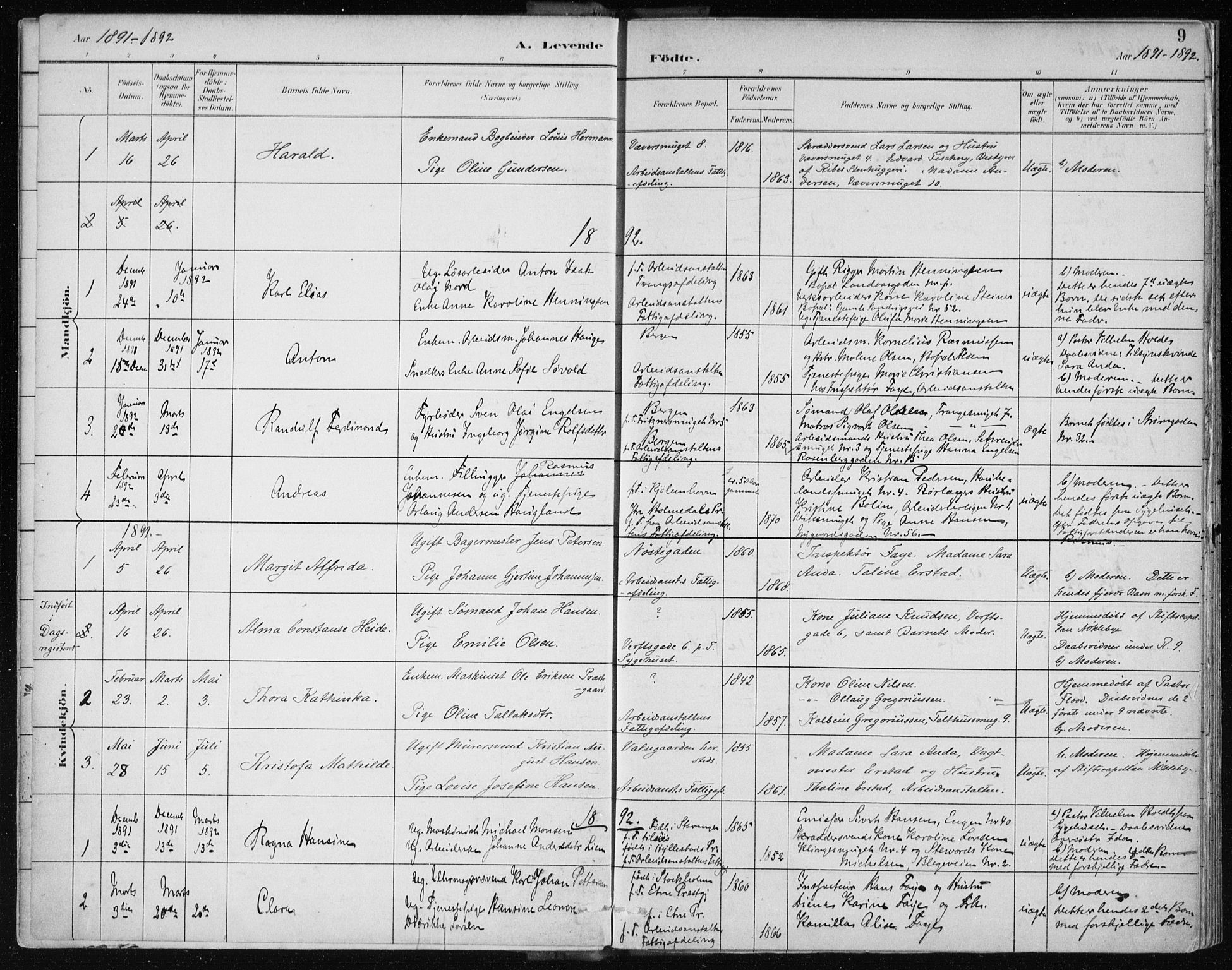 Bergen kommunale pleiehjem - stiftelsespresten, AV/SAB-A-100281: Parish register (official) no. A 2, 1887-1939, p. 9