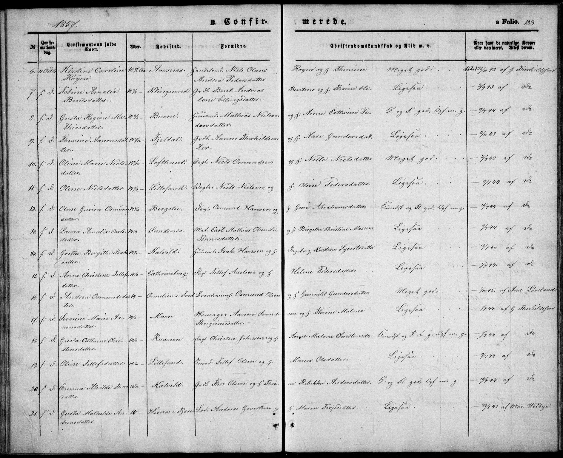 Vestre Moland sokneprestkontor, SAK/1111-0046/F/Fb/Fbb/L0003: Parish register (copy) no. B 3, 1851-1861, p. 133