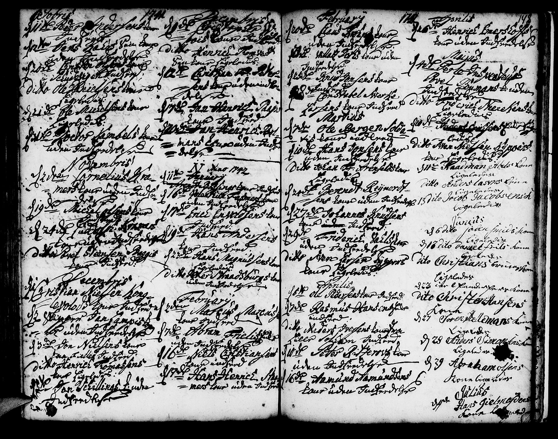 Korskirken sokneprestembete, AV/SAB-A-76101/H/Haa/L0008: Parish register (official) no. A 8, 1698-1747, p. 148