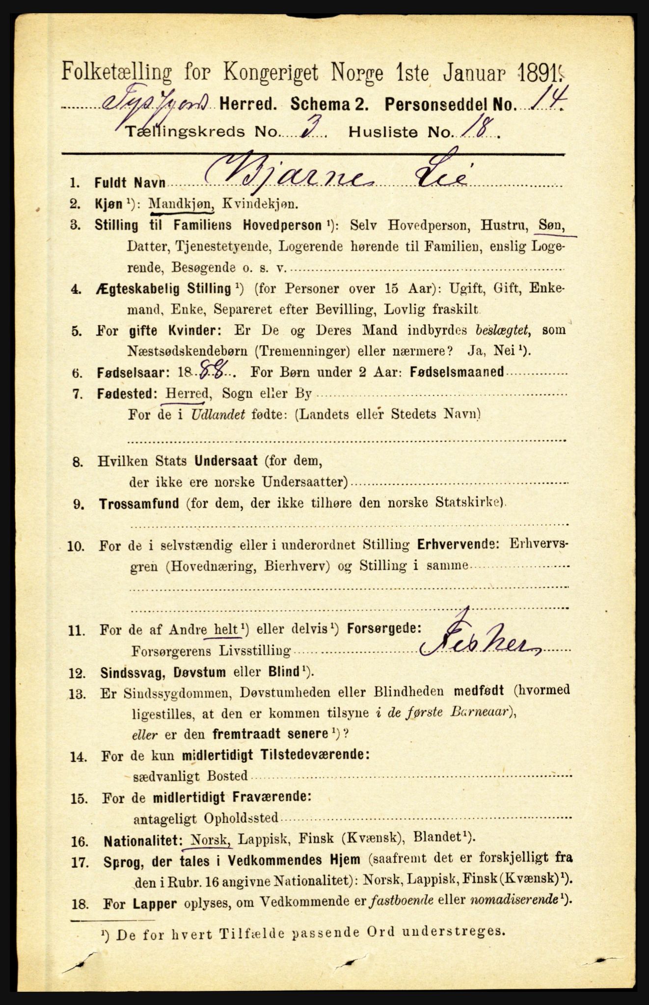 RA, 1891 census for 1850 Tysfjord, 1891, p. 1178