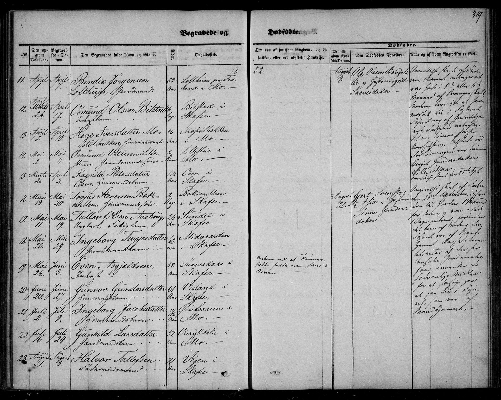 Mo kirkebøker, AV/SAKO-A-286/F/Fa/L0005: Parish register (official) no. I 5, 1844-1864, p. 319