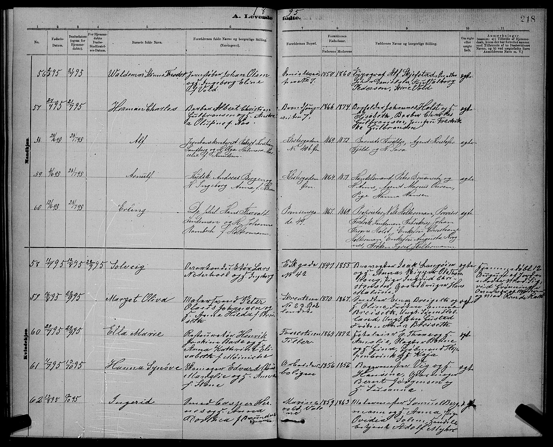 Ministerialprotokoller, klokkerbøker og fødselsregistre - Sør-Trøndelag, AV/SAT-A-1456/601/L0092: Parish register (copy) no. 601C10, 1884-1897, p. 218