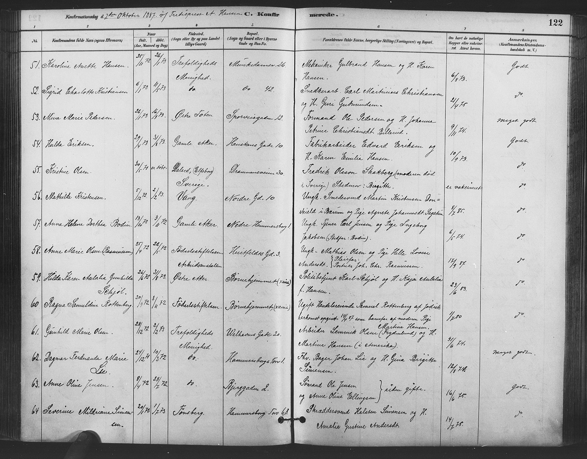 Trefoldighet prestekontor Kirkebøker, AV/SAO-A-10882/F/Fb/L0003: Parish register (official) no. II 3, 1881-1895, p. 122