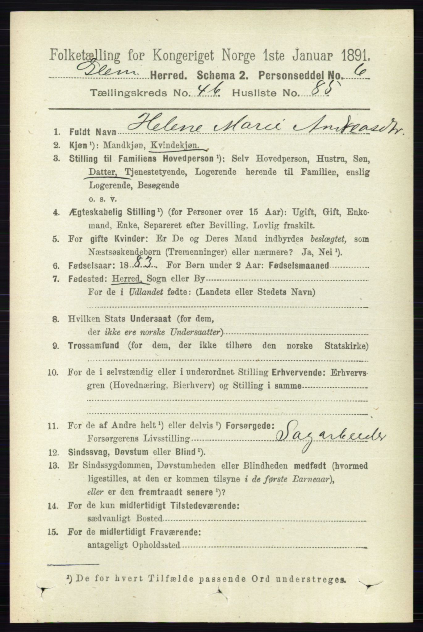 RA, 1891 census for 0132 Glemmen, 1891, p. 5778
