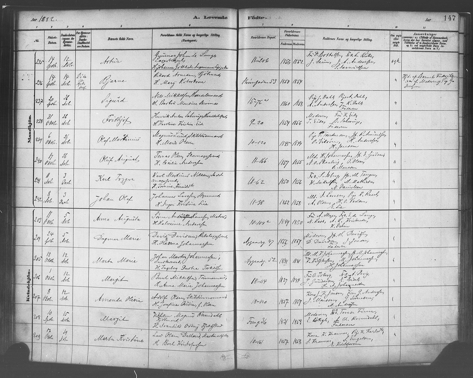 Domkirken sokneprestembete, AV/SAB-A-74801/H/Haa/L0023: Parish register (official) no. B 6, 1879-1887, p. 147