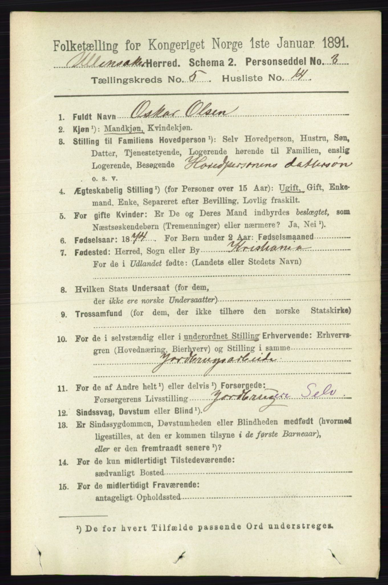 RA, 1891 census for 0235 Ullensaker, 1891, p. 2175