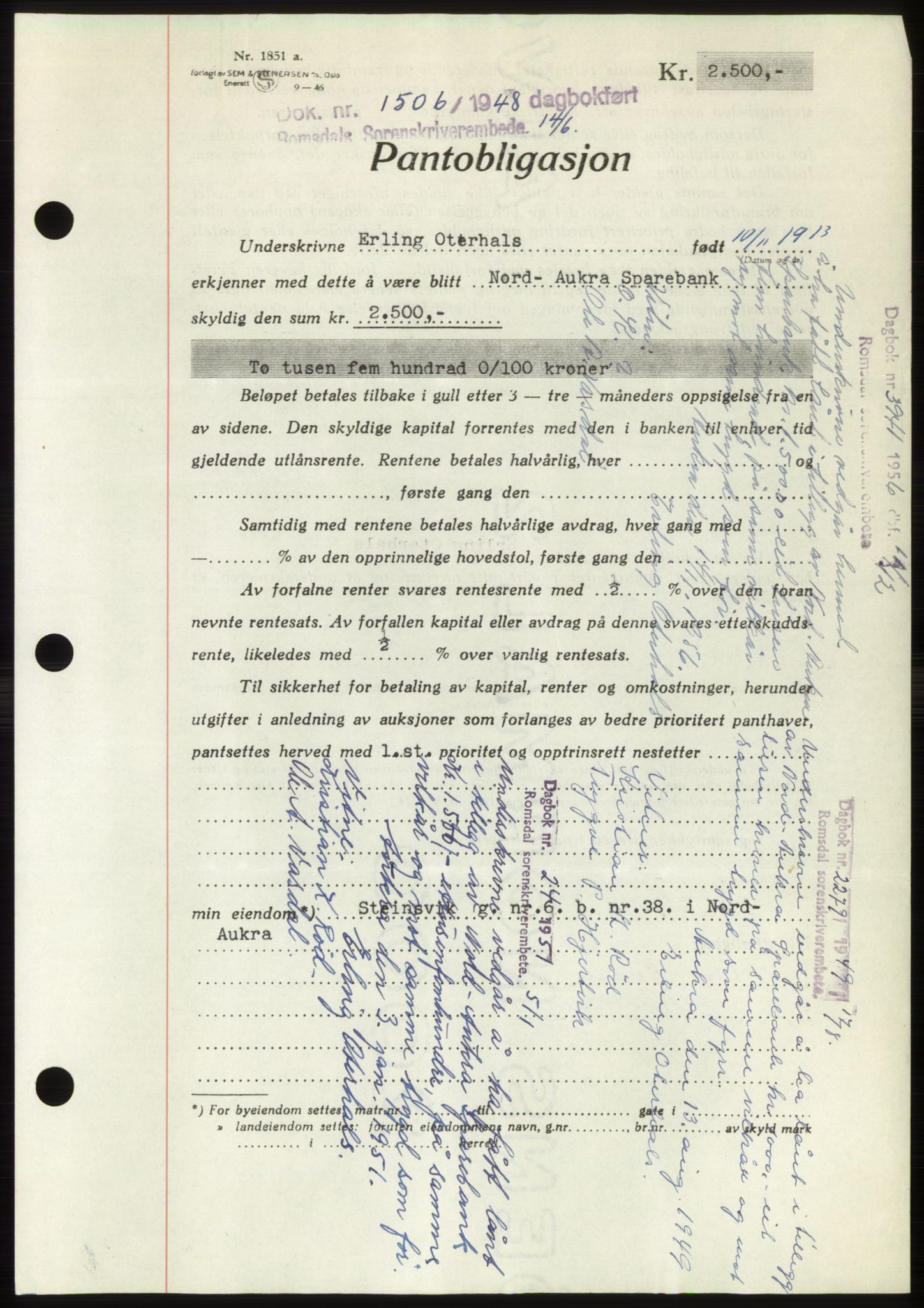 Romsdal sorenskriveri, AV/SAT-A-4149/1/2/2C: Mortgage book no. B4, 1948-1949, Diary no: : 1506/1948