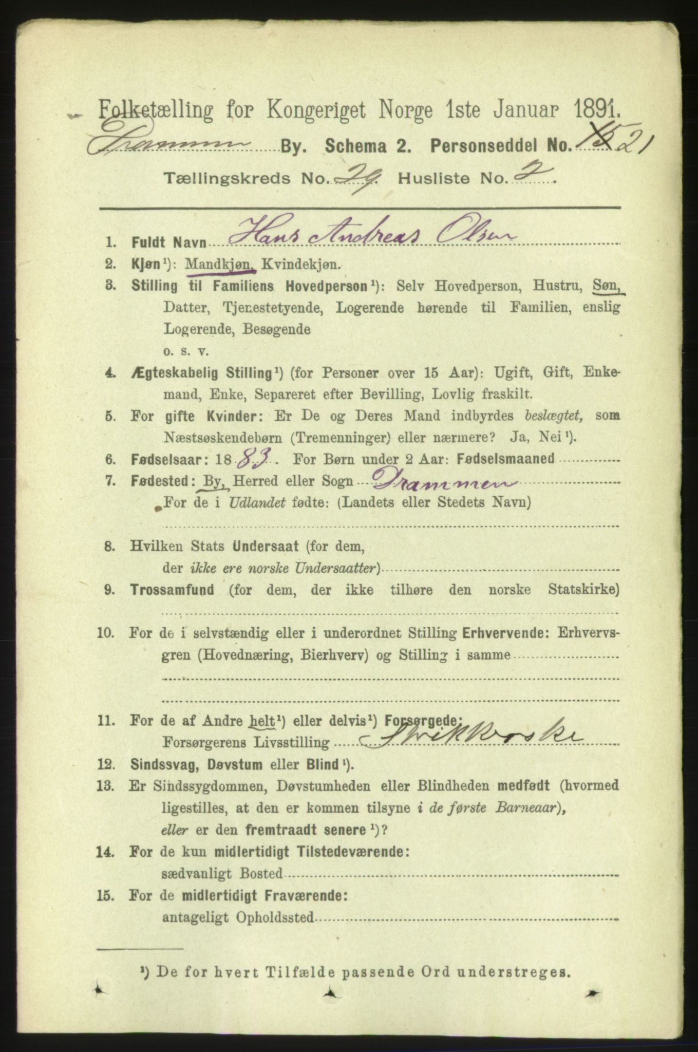 RA, 1891 census for 0602 Drammen, 1891, p. 17425