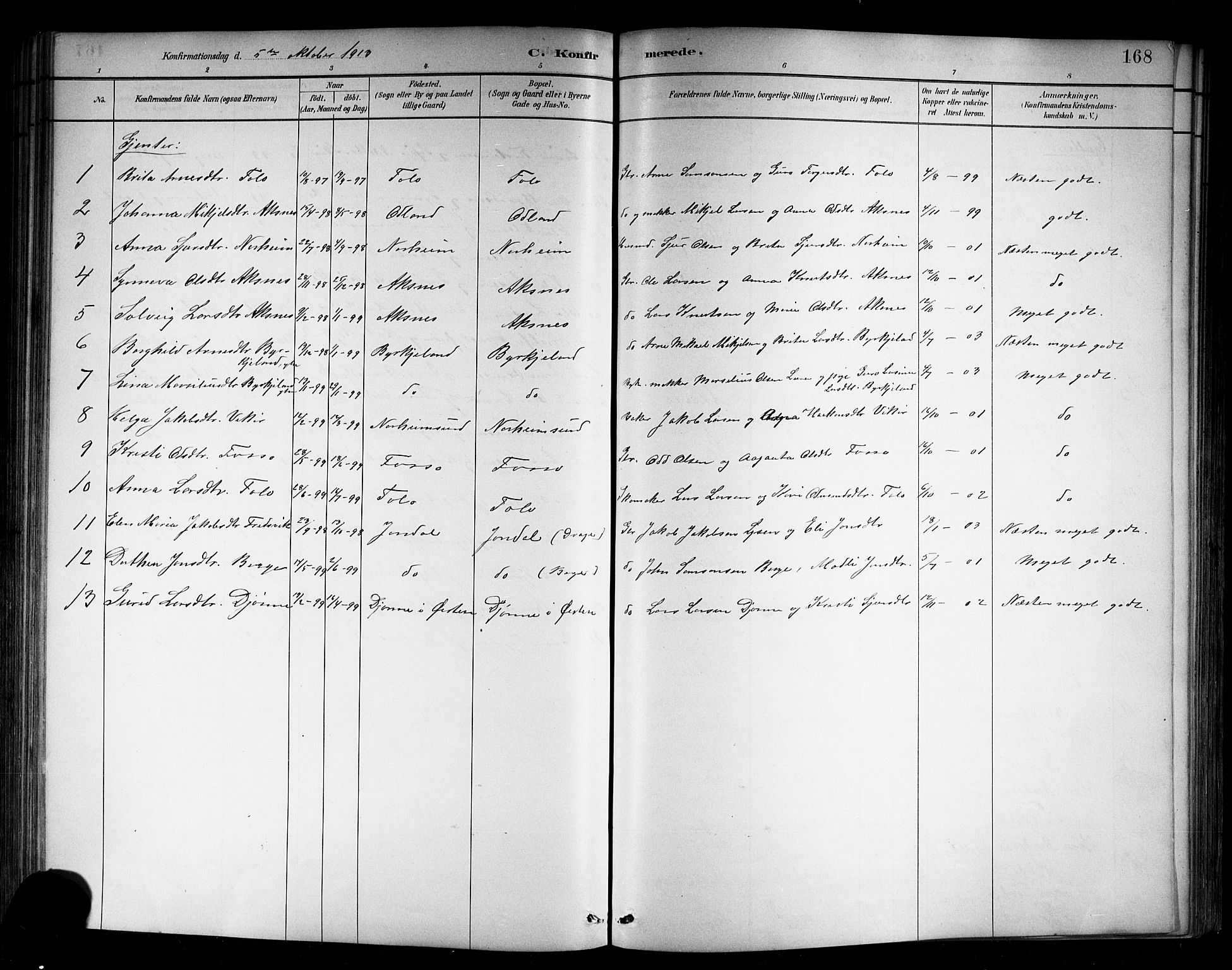 Kvam sokneprestembete, SAB/A-76201/H/Hab: Parish register (copy) no. B 3, 1884-1916, p. 168