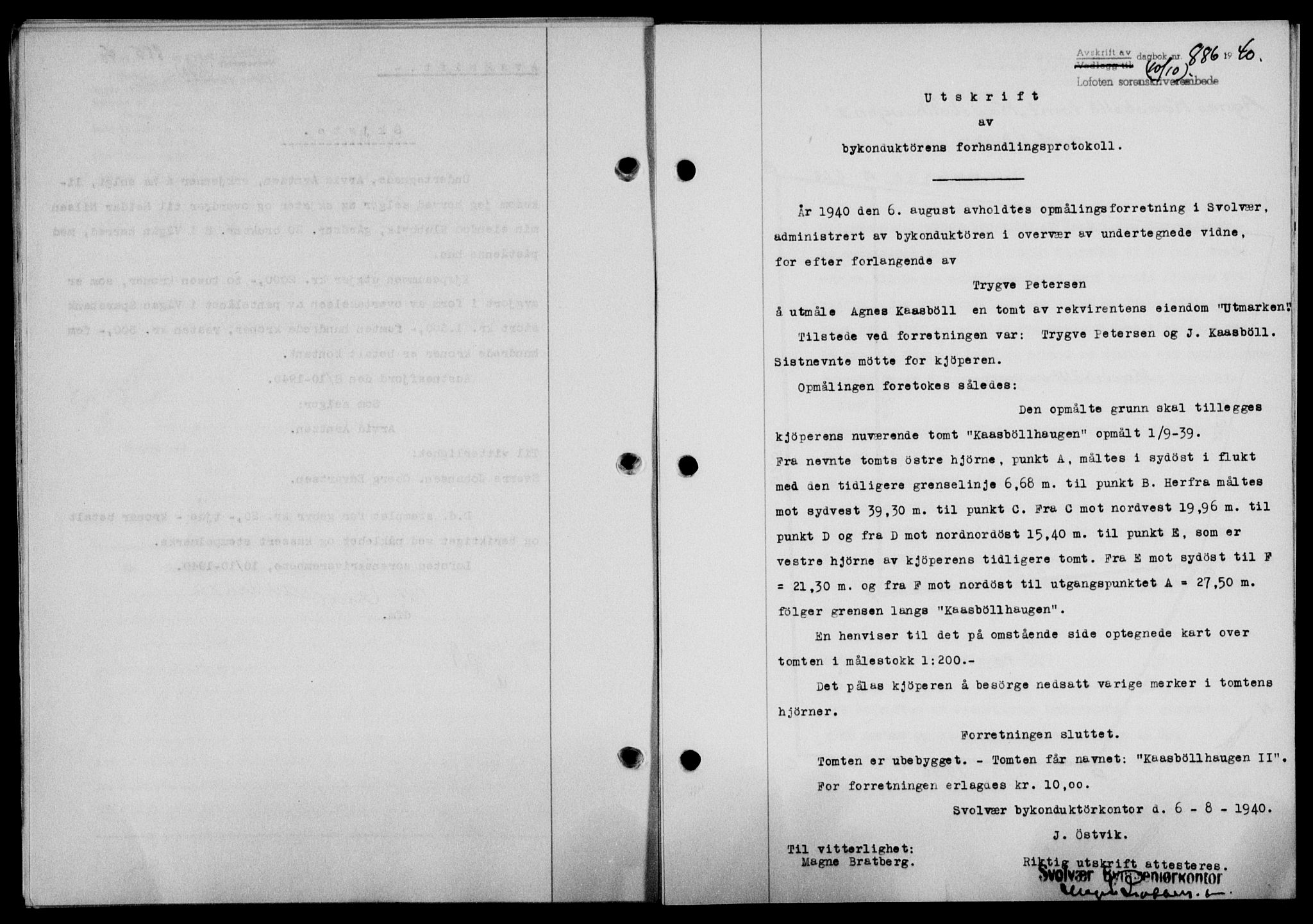 Lofoten sorenskriveri, SAT/A-0017/1/2/2C/L0007a: Mortgage book no. 7a, 1939-1940, Diary no: : 886/1940