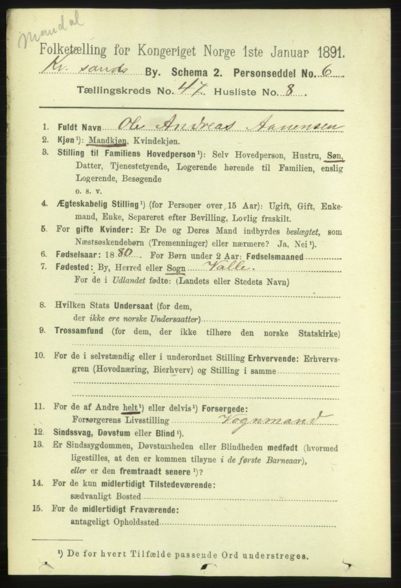 RA, 1891 census for 1001 Kristiansand, 1891, p. 14670