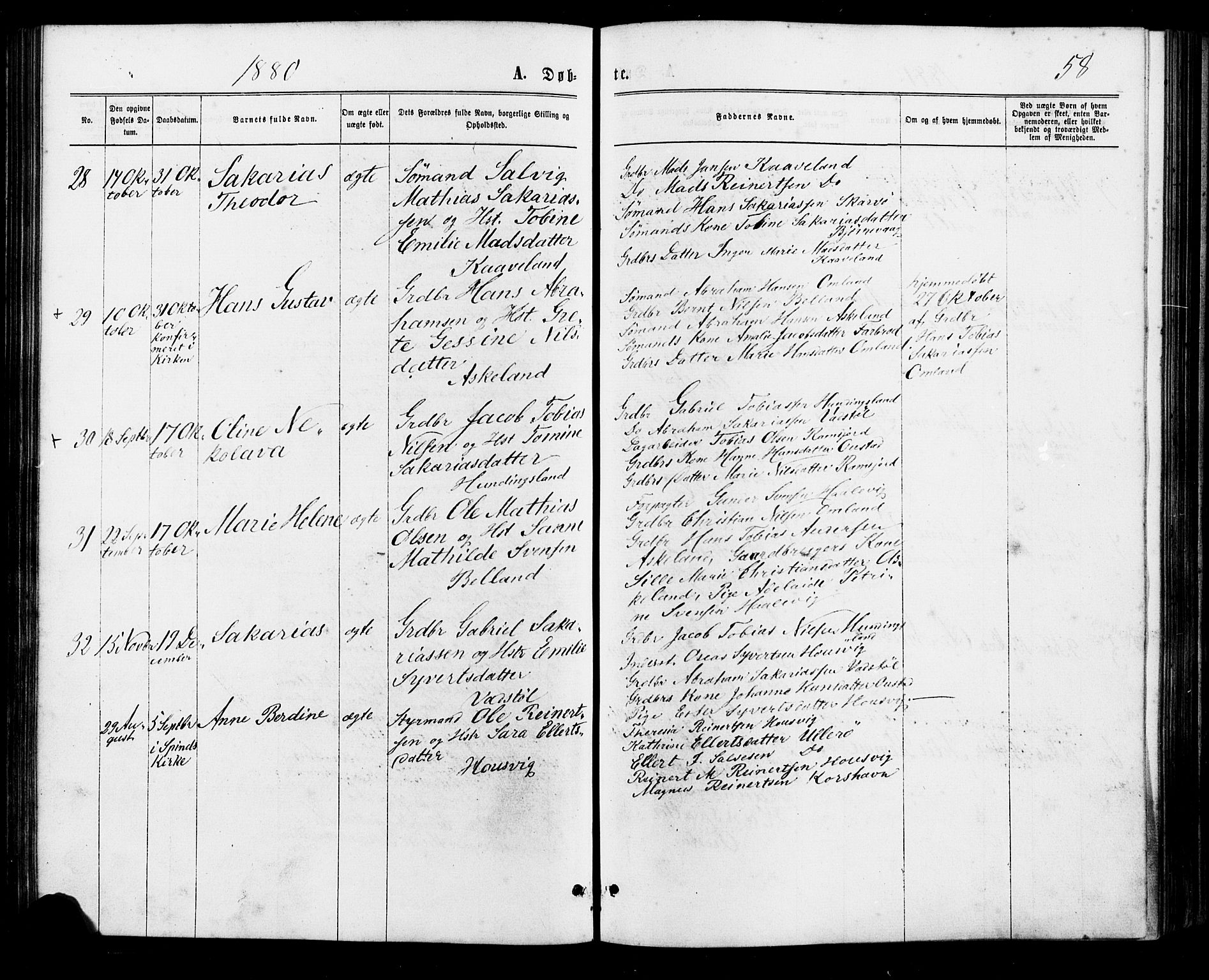 Lyngdal sokneprestkontor, SAK/1111-0029/F/Fa/Faa/L0003: Parish register (official) no. A 3, 1871-1882, p. 58
