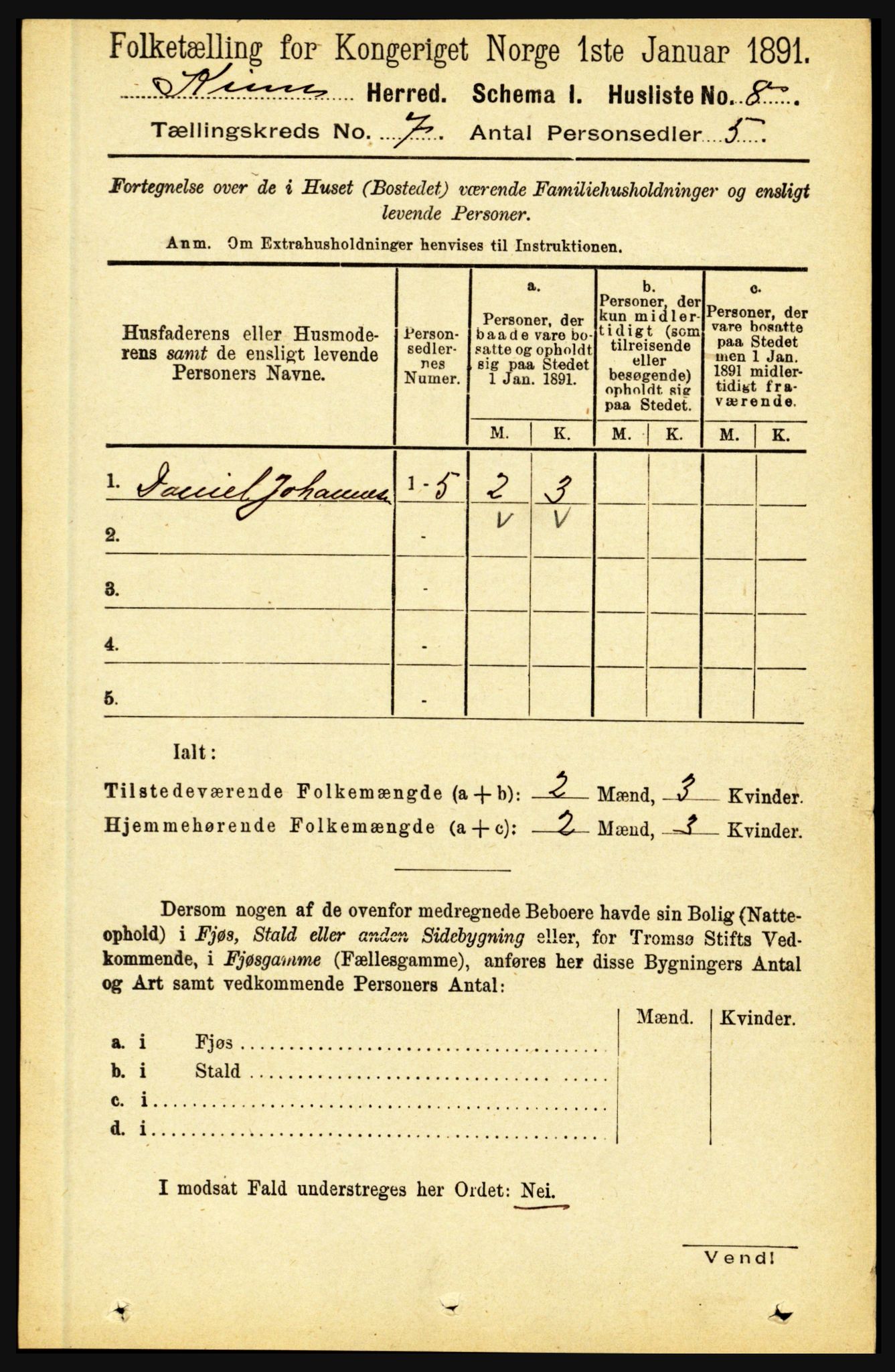 RA, 1891 census for 1437 Kinn, 1891, p. 2622