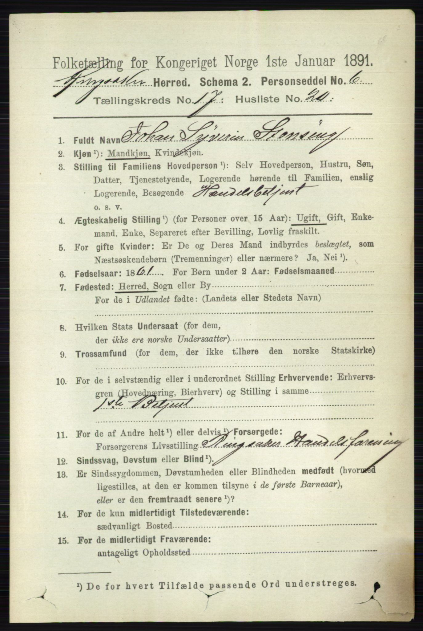 RA, 1891 census for 0412 Ringsaker, 1891, p. 9884