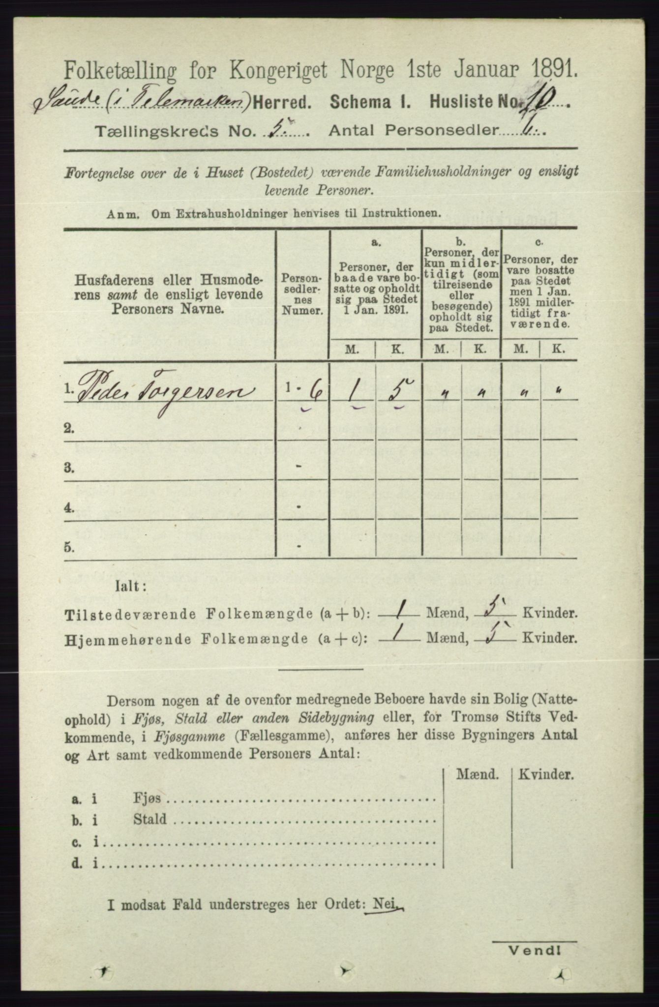 RA, 1891 census for 0822 Sauherad, 1891, p. 1385