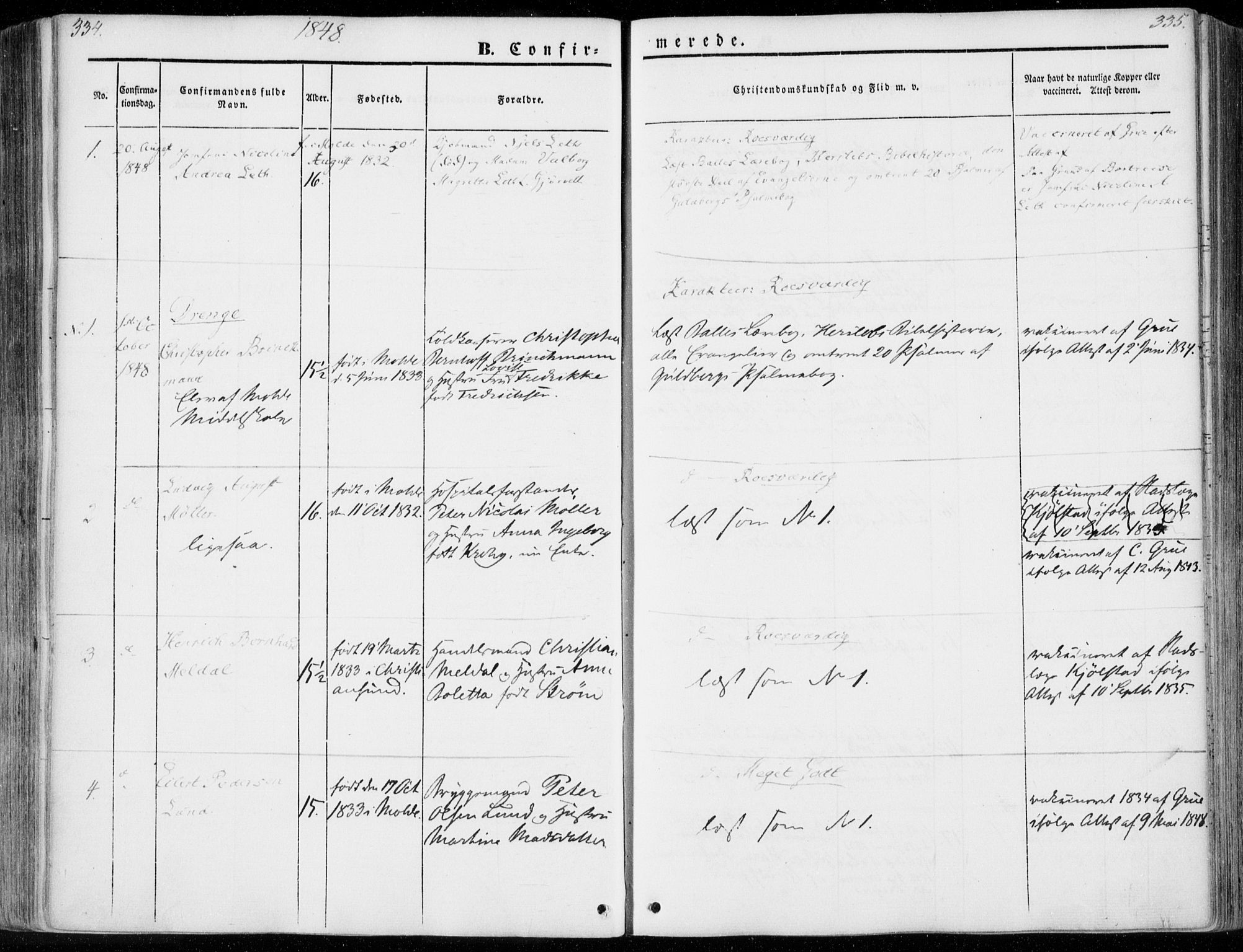 Ministerialprotokoller, klokkerbøker og fødselsregistre - Møre og Romsdal, SAT/A-1454/558/L0689: Parish register (official) no. 558A03, 1843-1872, p. 334-335