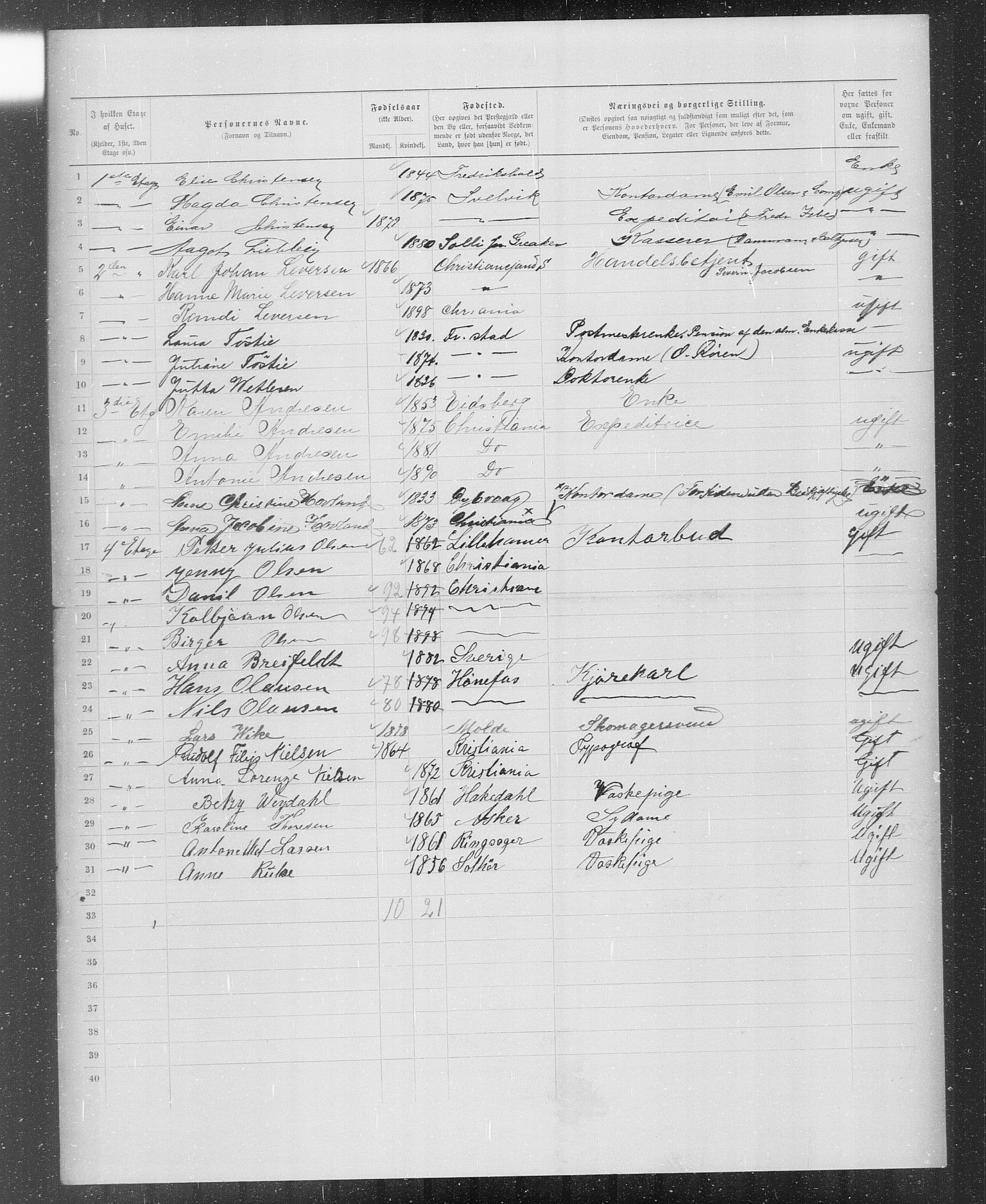 OBA, Municipal Census 1899 for Kristiania, 1899, p. 2100