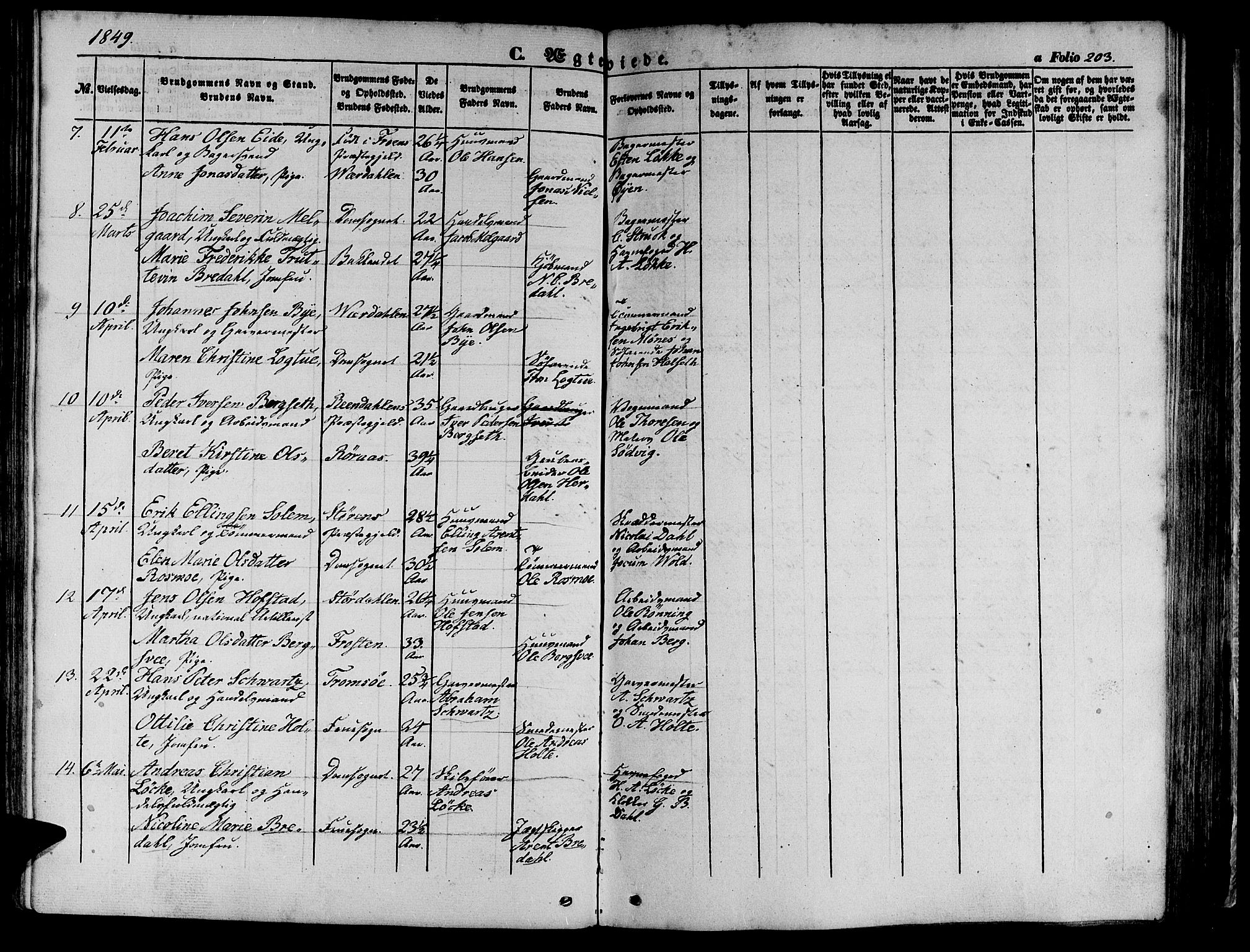 Ministerialprotokoller, klokkerbøker og fødselsregistre - Sør-Trøndelag, SAT/A-1456/602/L0137: Parish register (copy) no. 602C05, 1846-1856, p. 203