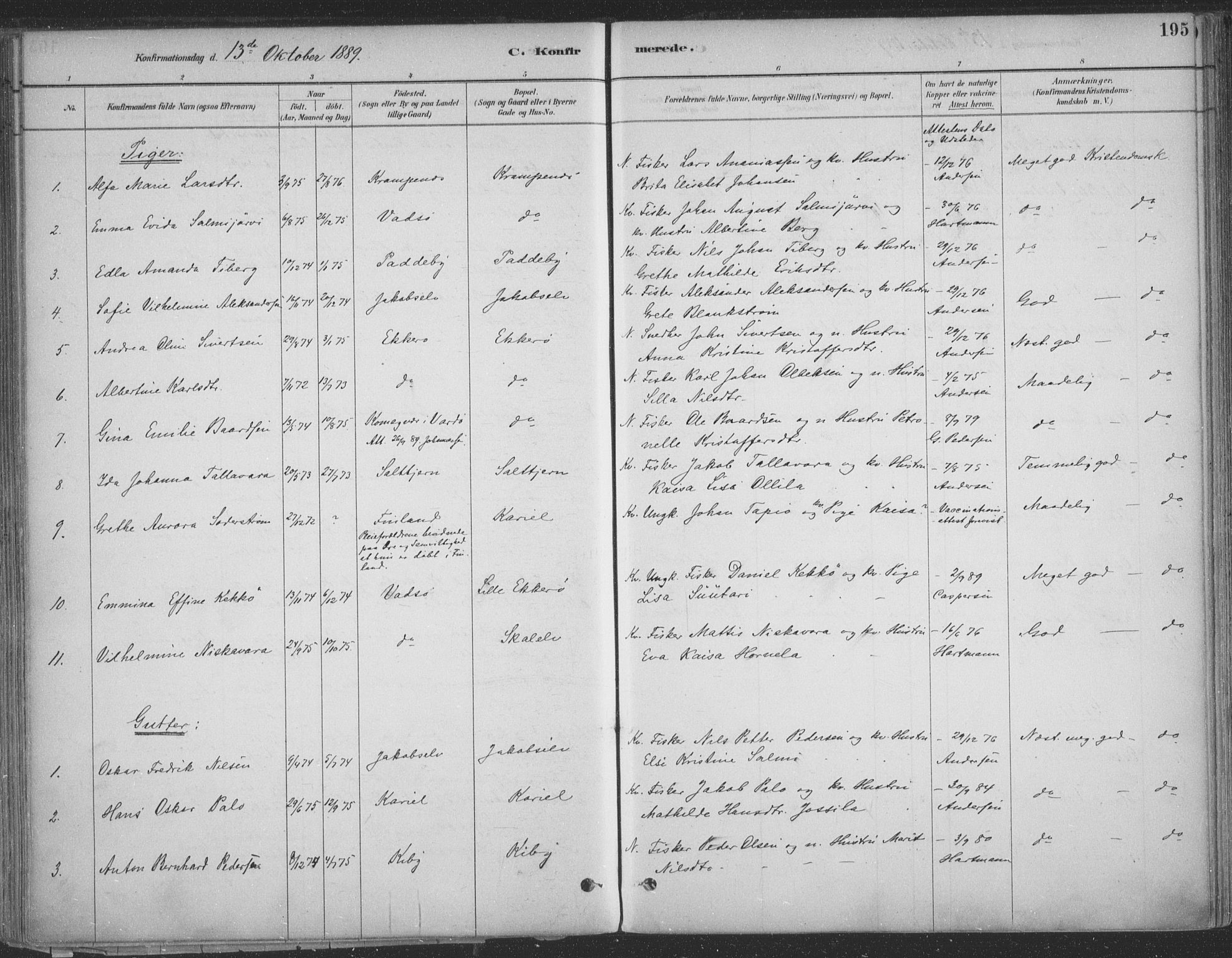 Vadsø sokneprestkontor, SATØ/S-1325/H/Ha/L0009kirke: Parish register (official) no. 9, 1881-1917, p. 195