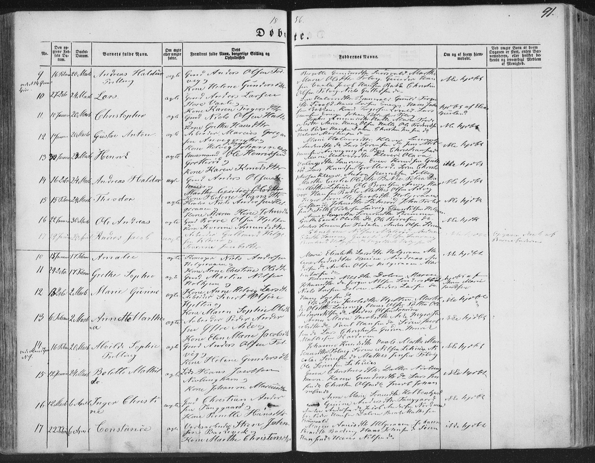 Brunlanes kirkebøker, AV/SAKO-A-342/F/Fa/L0004: Parish register (official) no. I 4, 1846-1862, p. 91