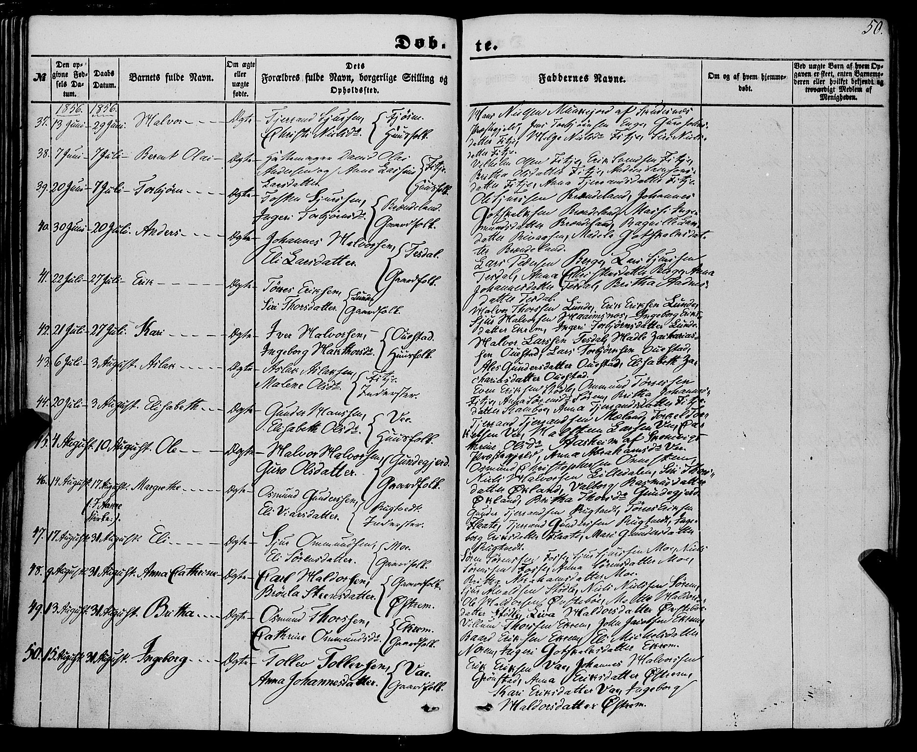 Etne sokneprestembete, SAB/A-75001/H/Haa: Parish register (official) no. A 8, 1848-1862, p. 50