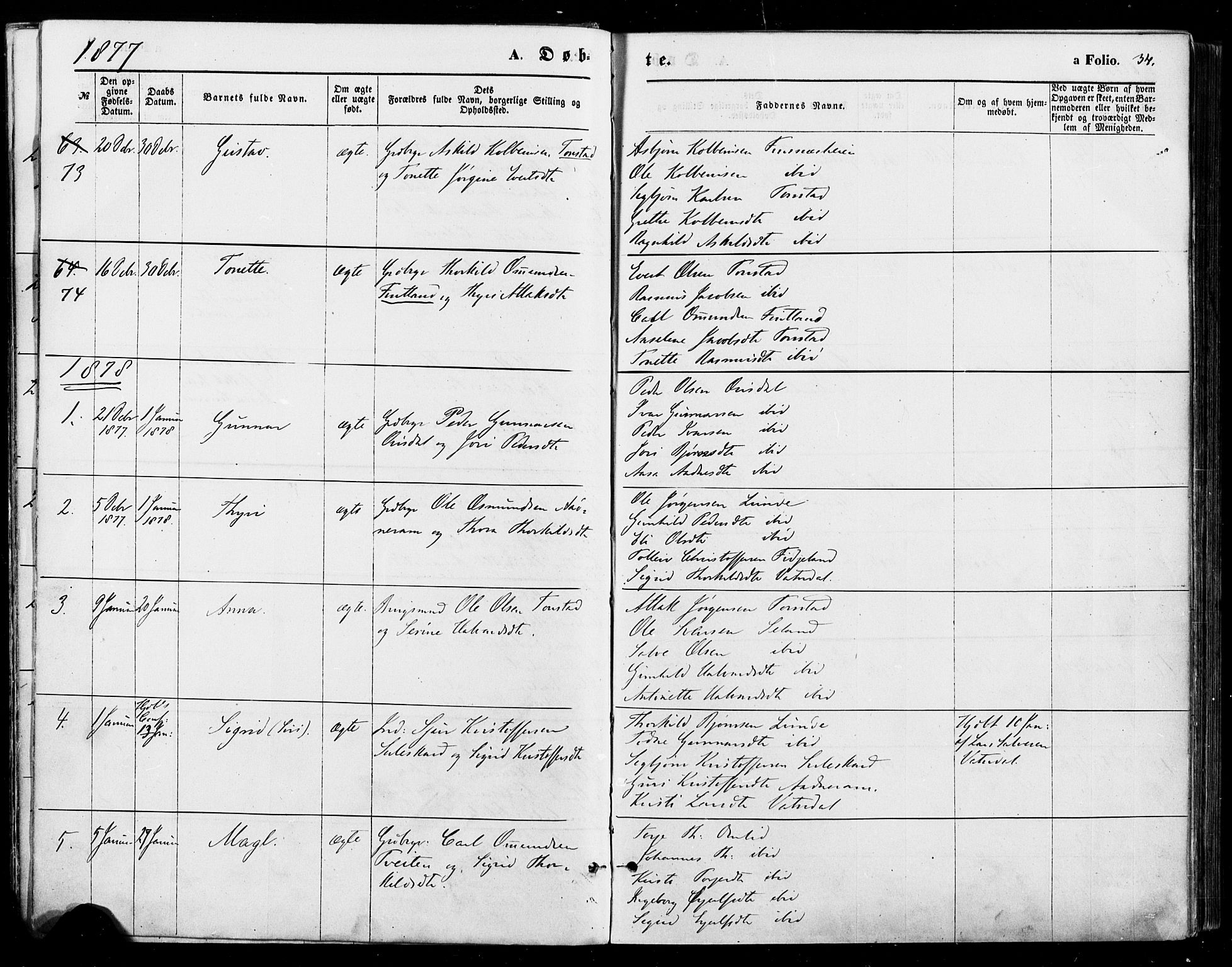 Sirdal sokneprestkontor, AV/SAK-1111-0036/F/Fa/Fab/L0003: Parish register (official) no. A 3, 1874-1886, p. 34