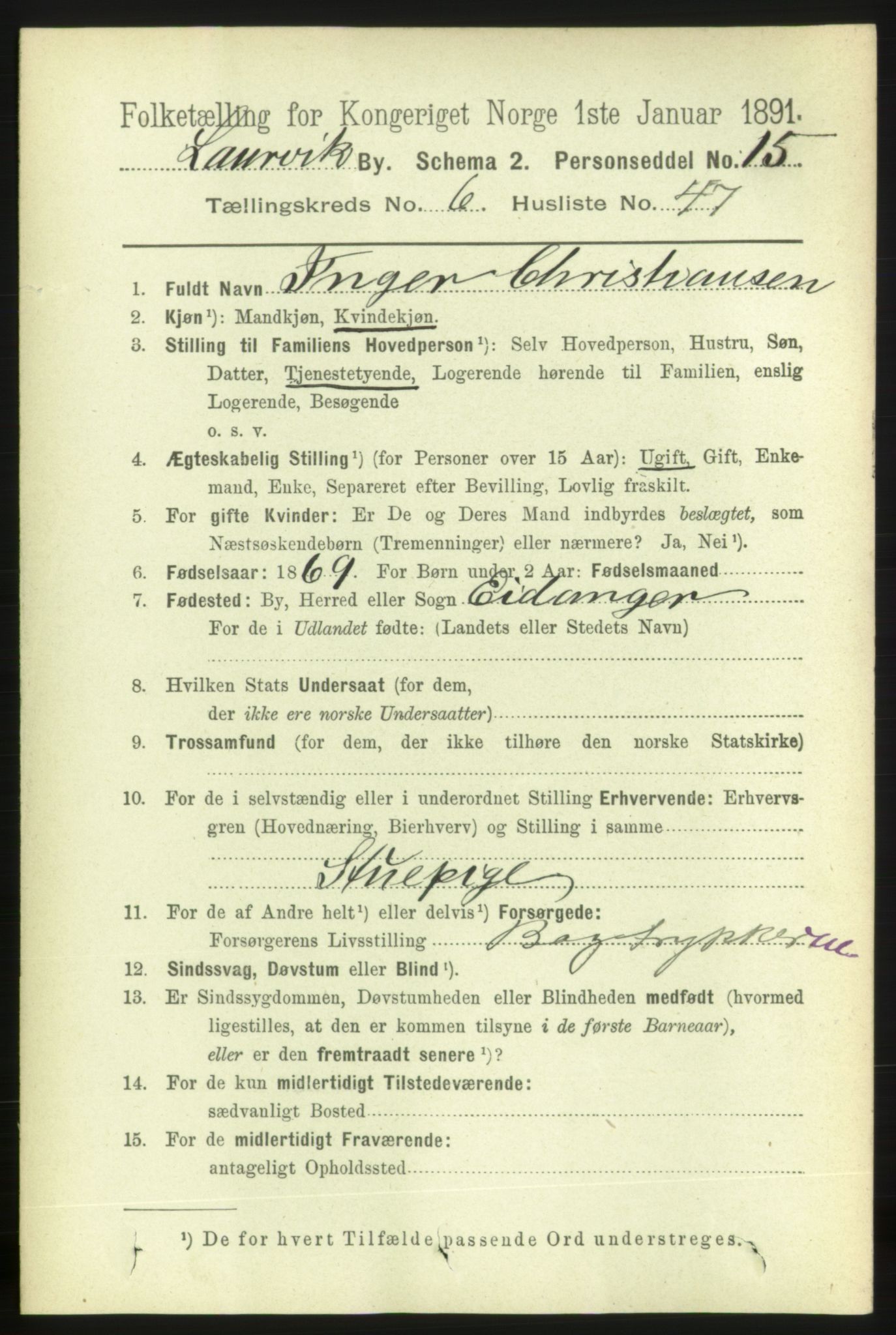 RA, 1891 census for 0707 Larvik, 1891, p. 7146