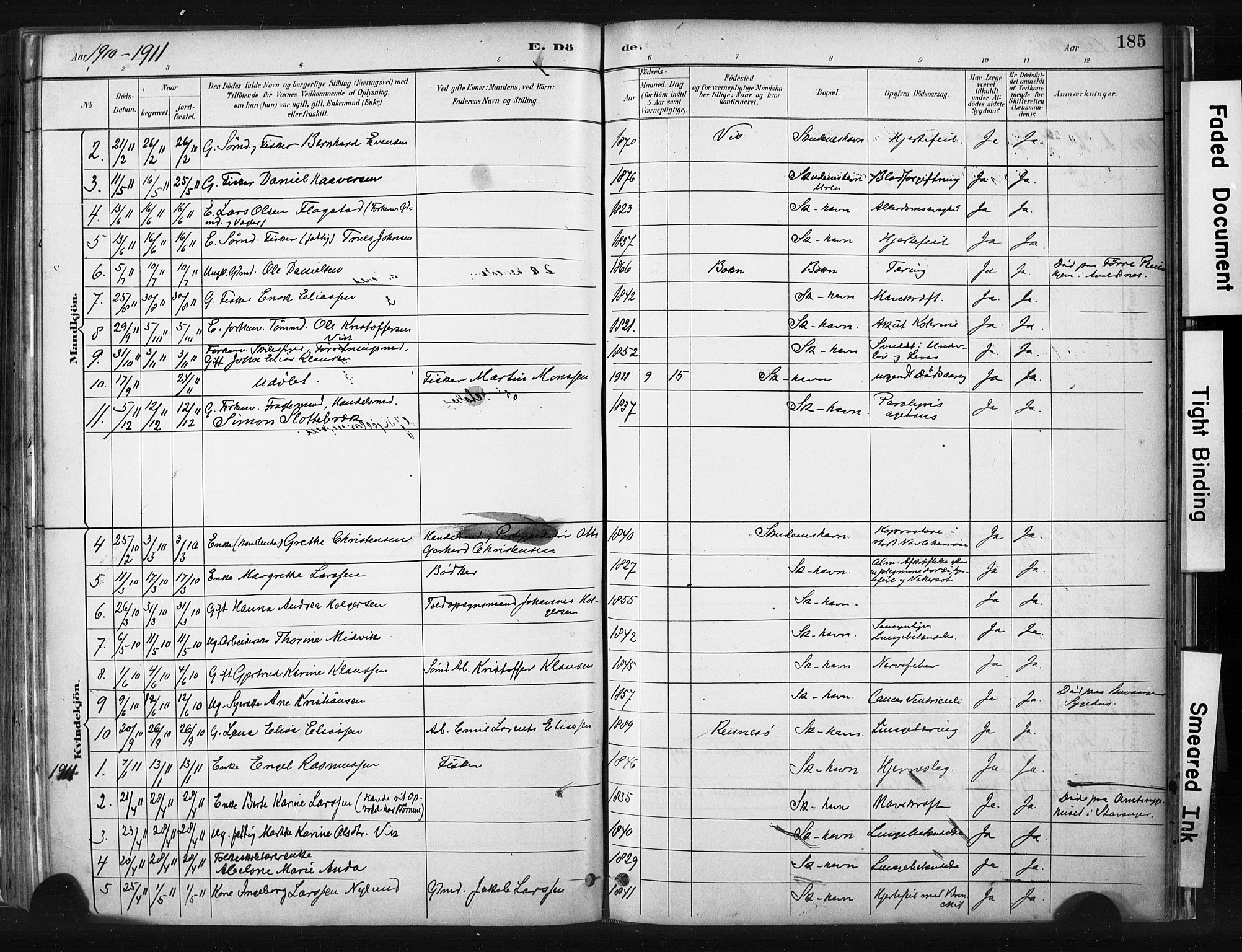 Skudenes sokneprestkontor, AV/SAST-A -101849/H/Ha/Haa/L0008: Parish register (official) no. A 5, 1882-1912, p. 185