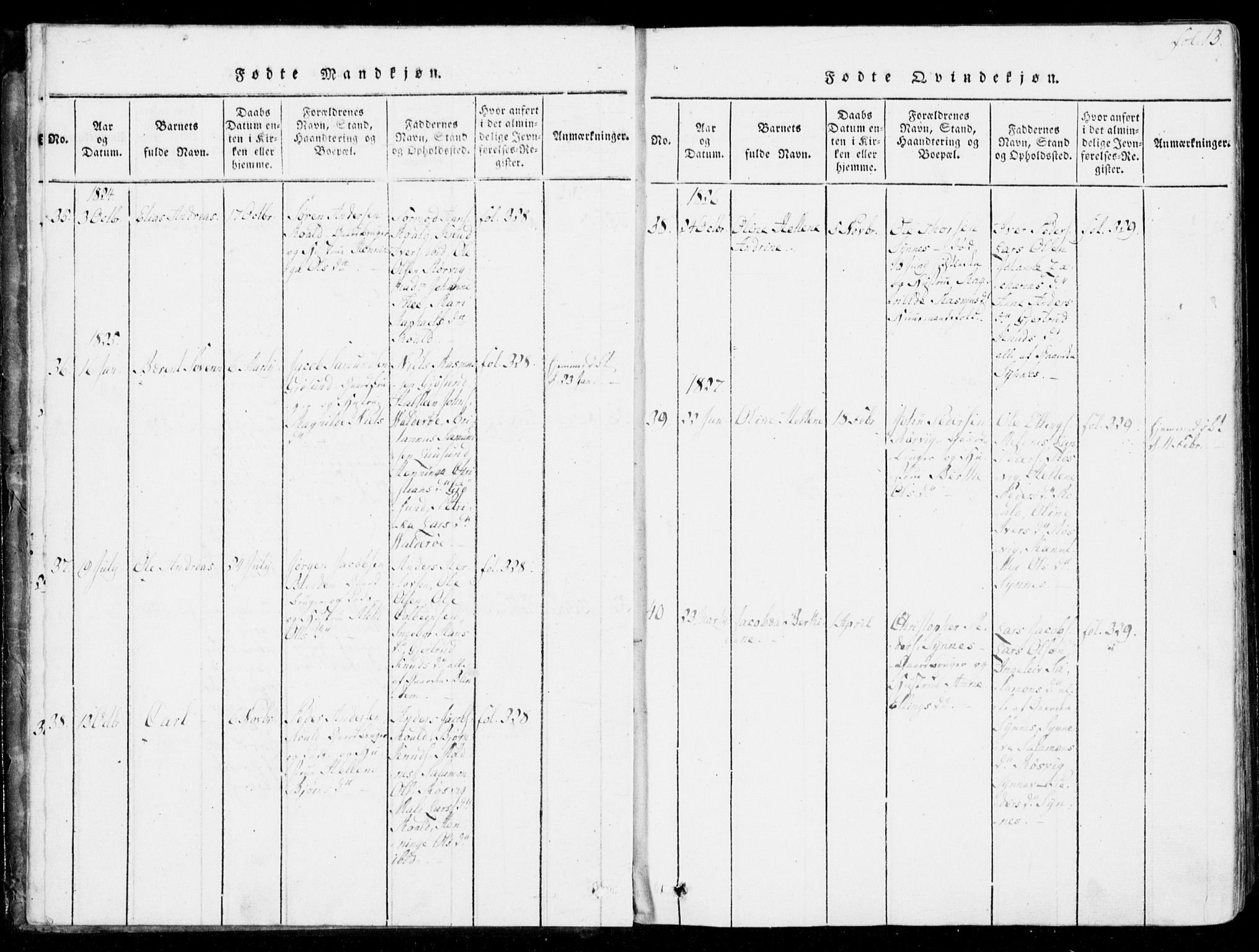 Ministerialprotokoller, klokkerbøker og fødselsregistre - Møre og Romsdal, SAT/A-1454/537/L0517: Parish register (official) no. 537A01, 1818-1862, p. 13