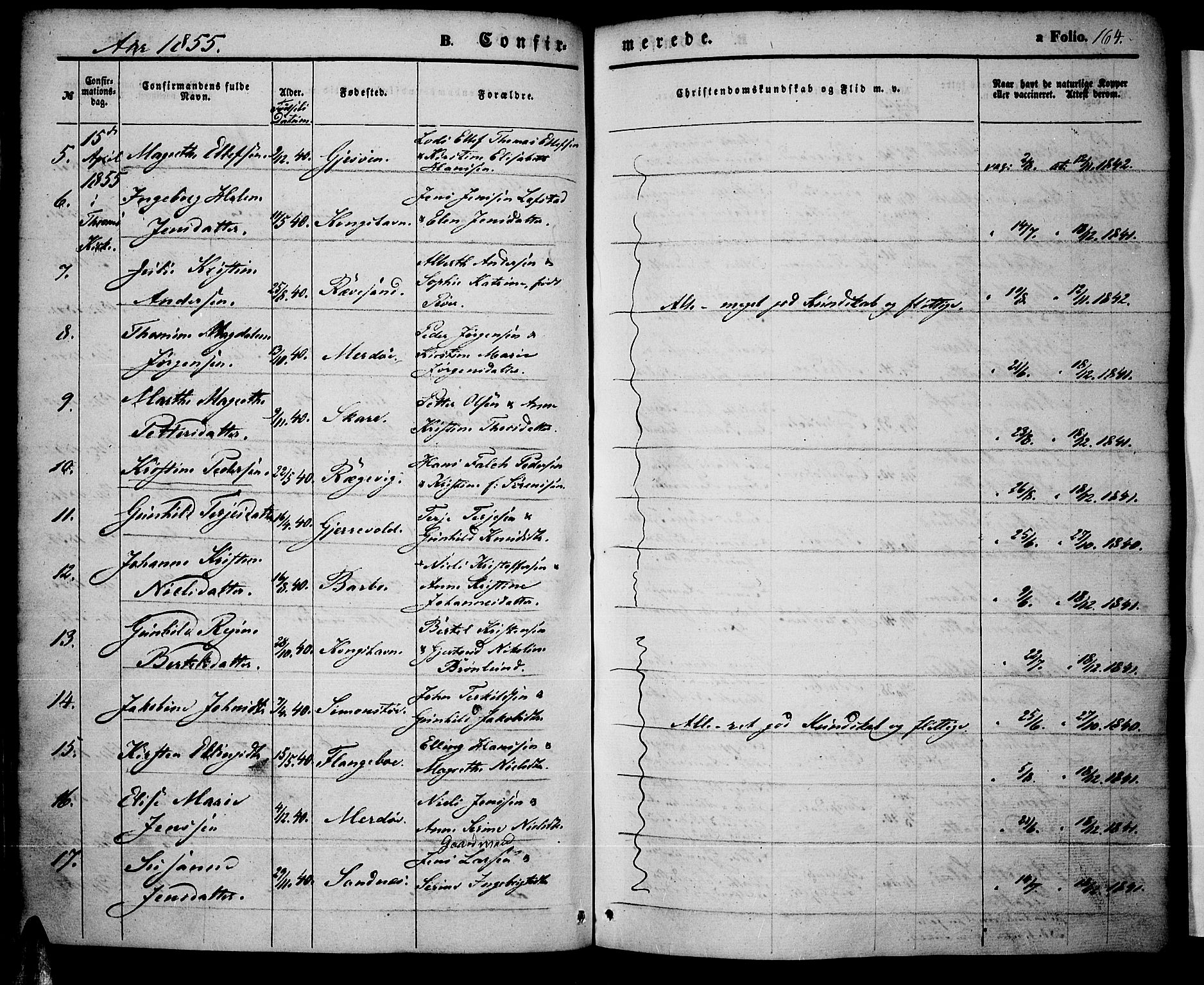 Tromøy sokneprestkontor, AV/SAK-1111-0041/F/Fa/L0005: Parish register (official) no. A 5, 1847-1856, p. 164
