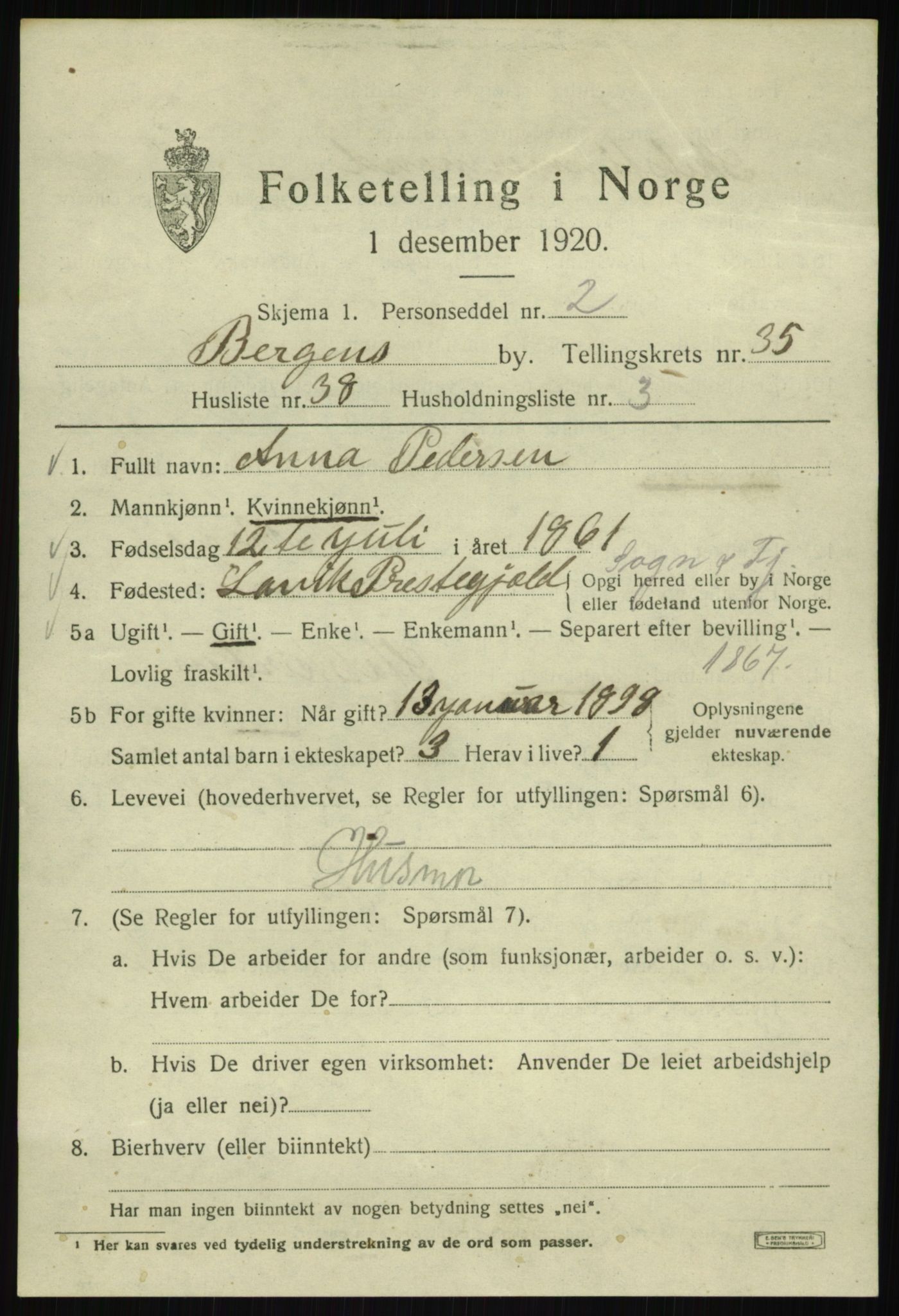 SAB, 1920 census for Bergen, 1920, p. 102758