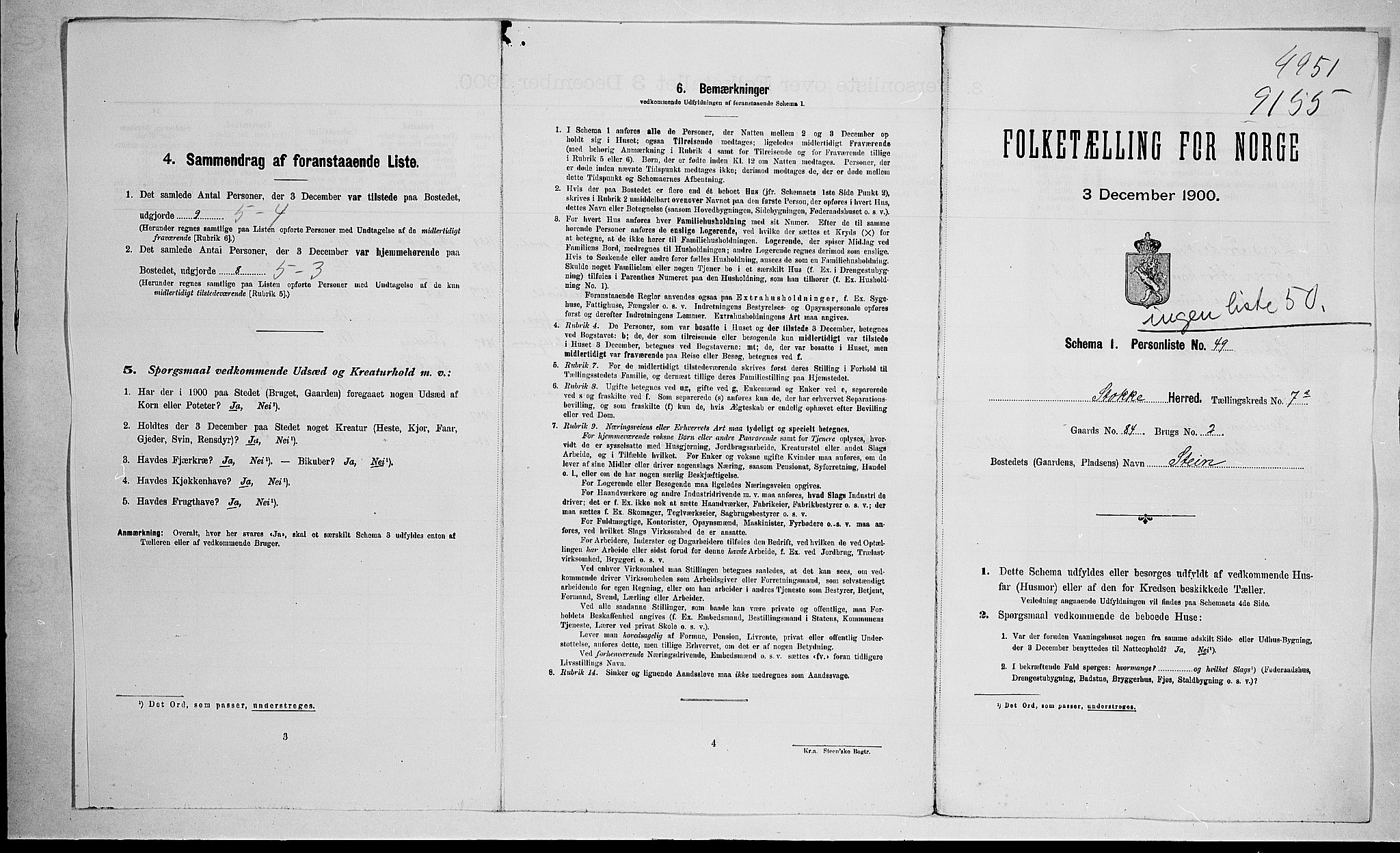 RA, 1900 census for Stokke, 1900, p. 45