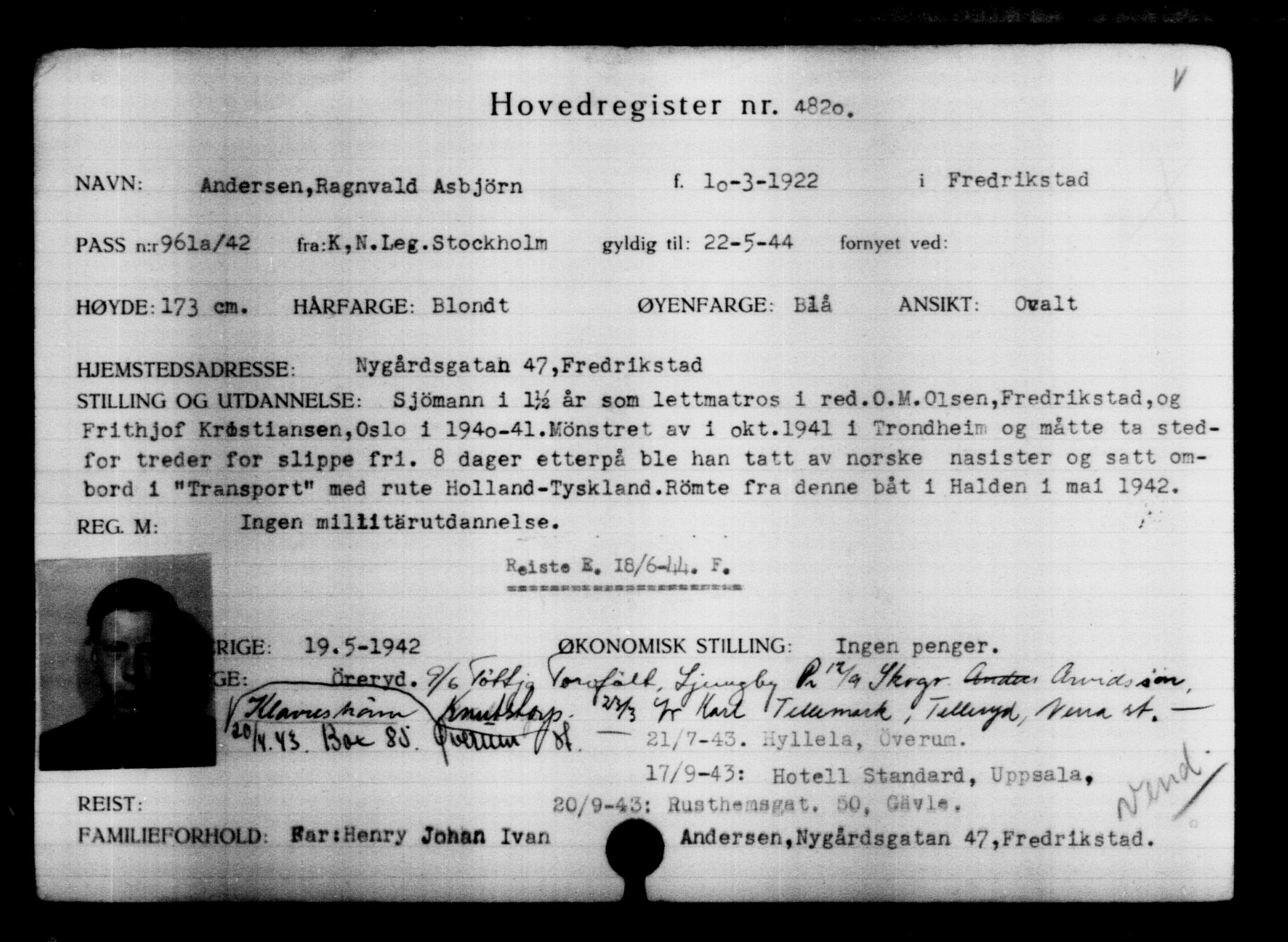 Utenriksstasjonene, Legasjonen i Stockholm, Flyktningkontoret, AV/RA-S-6753/V/Va/L0004: Kjesäterkartoteket, flyktninger med registreringsnr. 3496-6610, 1940-1945, p. 1569