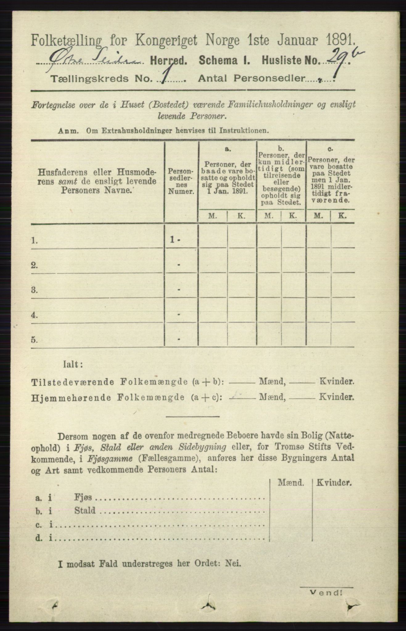 RA, 1891 census for 0544 Øystre Slidre, 1891, p. 56