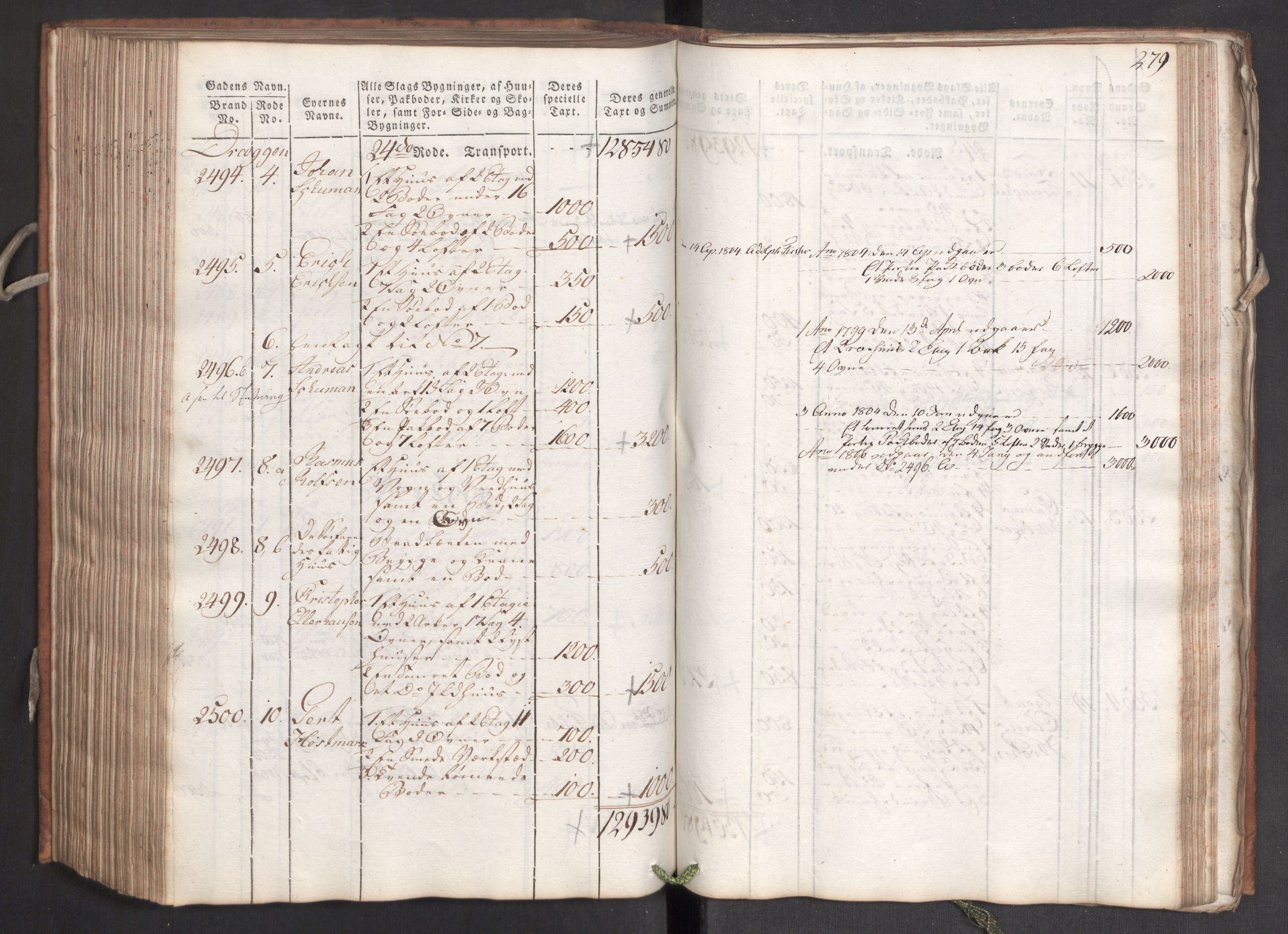Kommersekollegiet, Brannforsikringskontoret 1767-1814, RA/EA-5458/F/Fa/L0006/0001: Bergen / Branntakstprotokoll, 1797, p. 279